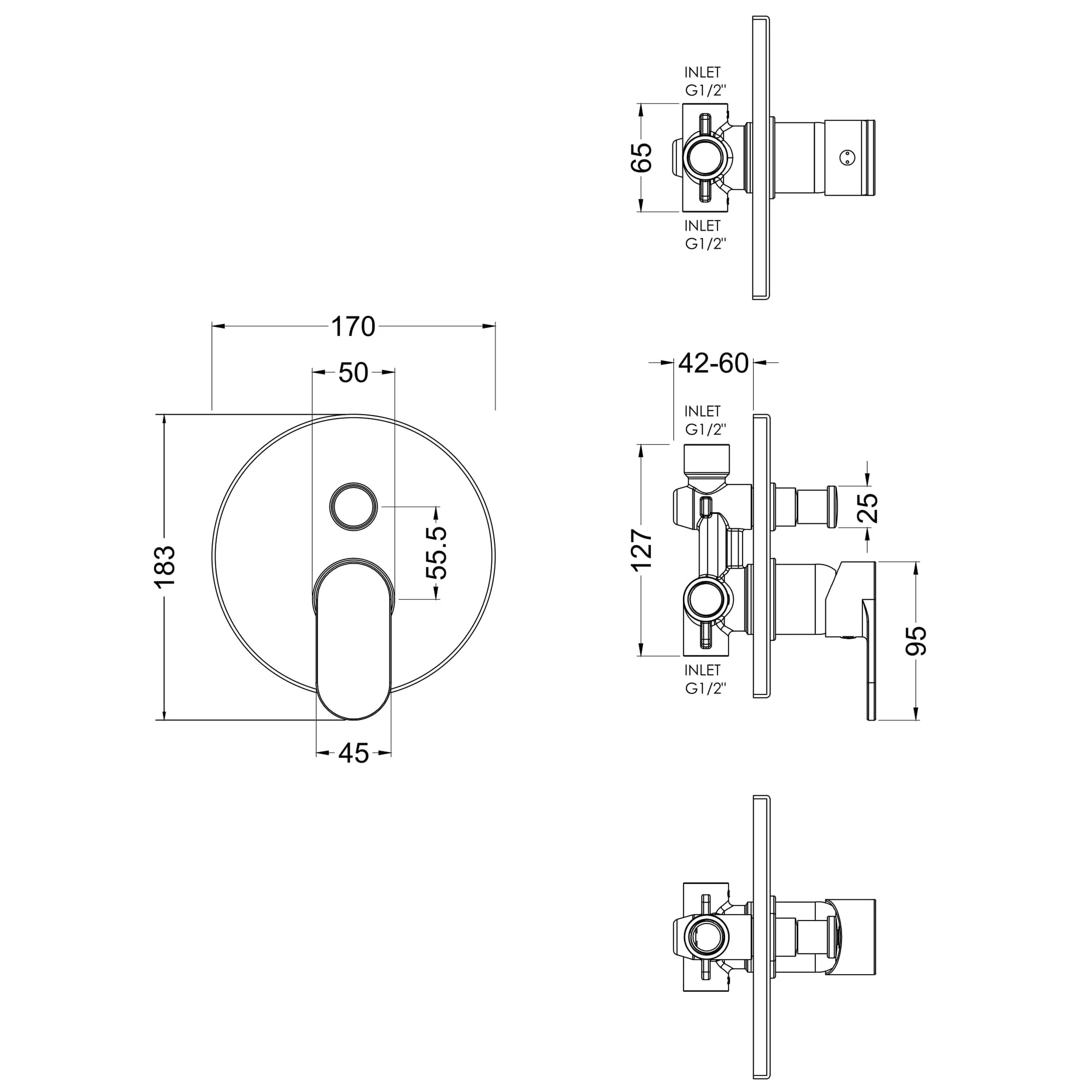 Nuie Binsey  Manual Shower Valve With Diverter - Chrome - Image 2