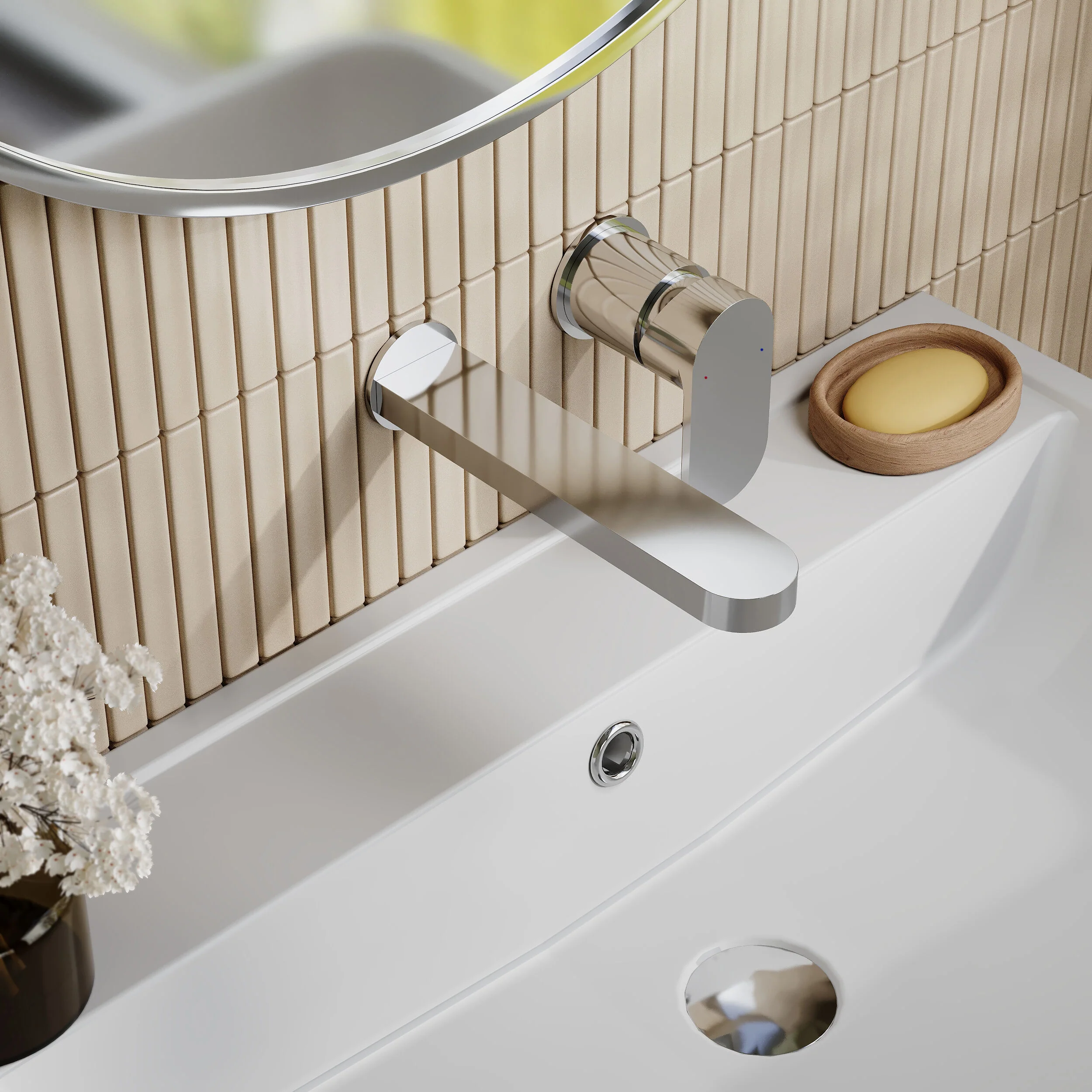 Nuie Binsey Wall Mounted 2 Tap Hole Basin Mixer - Chrome