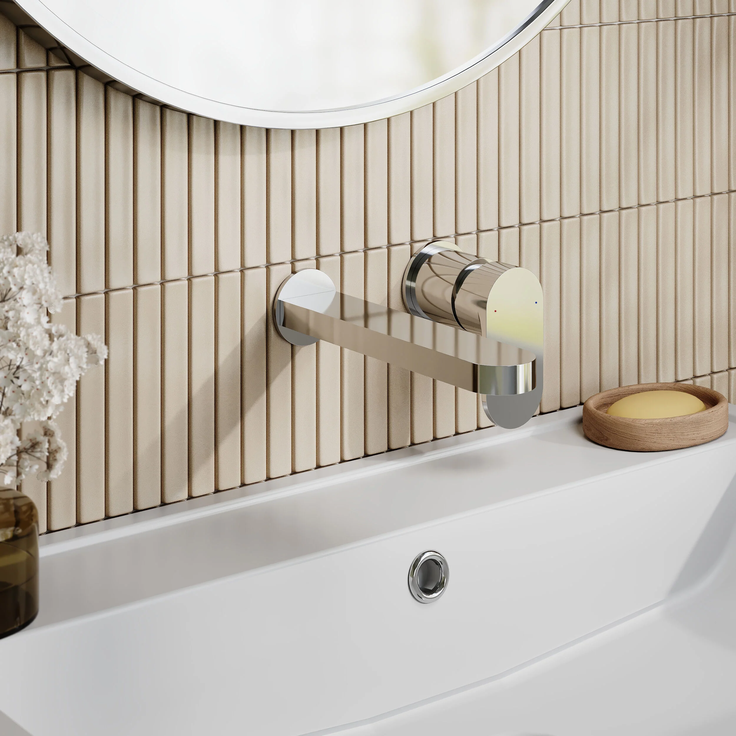 Nuie Binsey Wall Mounted 2 Tap Hole Basin Mixer - Chrome - Image 3