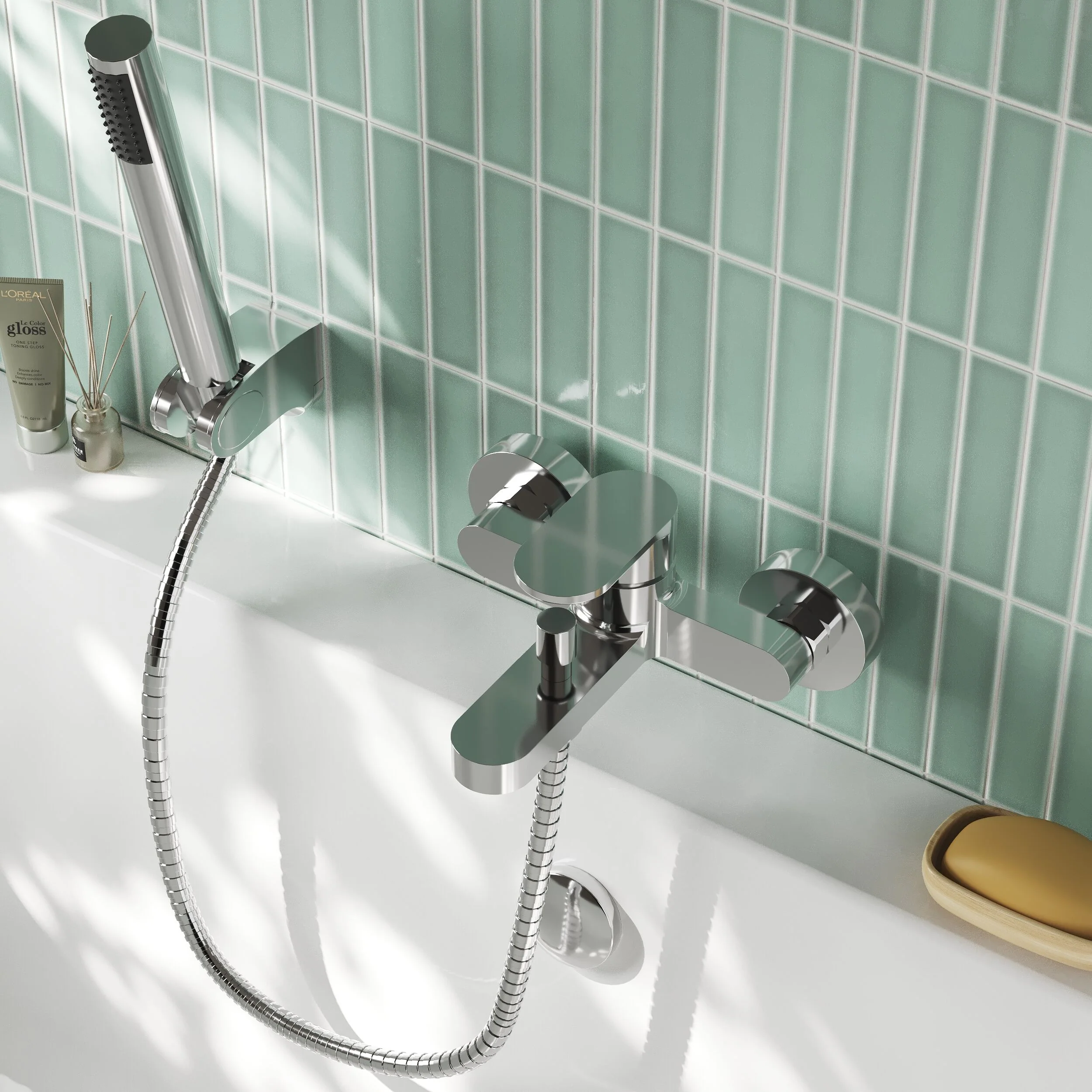 Nuie Binsey Wall Mounted Bath Shower Mixer With Kit - Chrome - Image 3