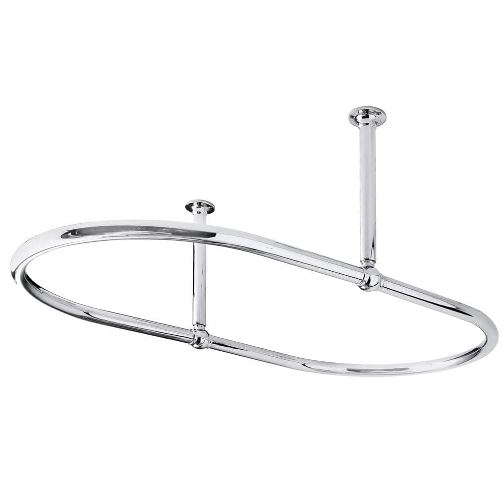 Nuie Chrome Oval Shower Curtain Rail with Middle Ceiling Mounts