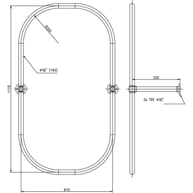 Nuie Chrome Oval Shower Curtain Rail with Middle Ceiling Mounts - Image 2