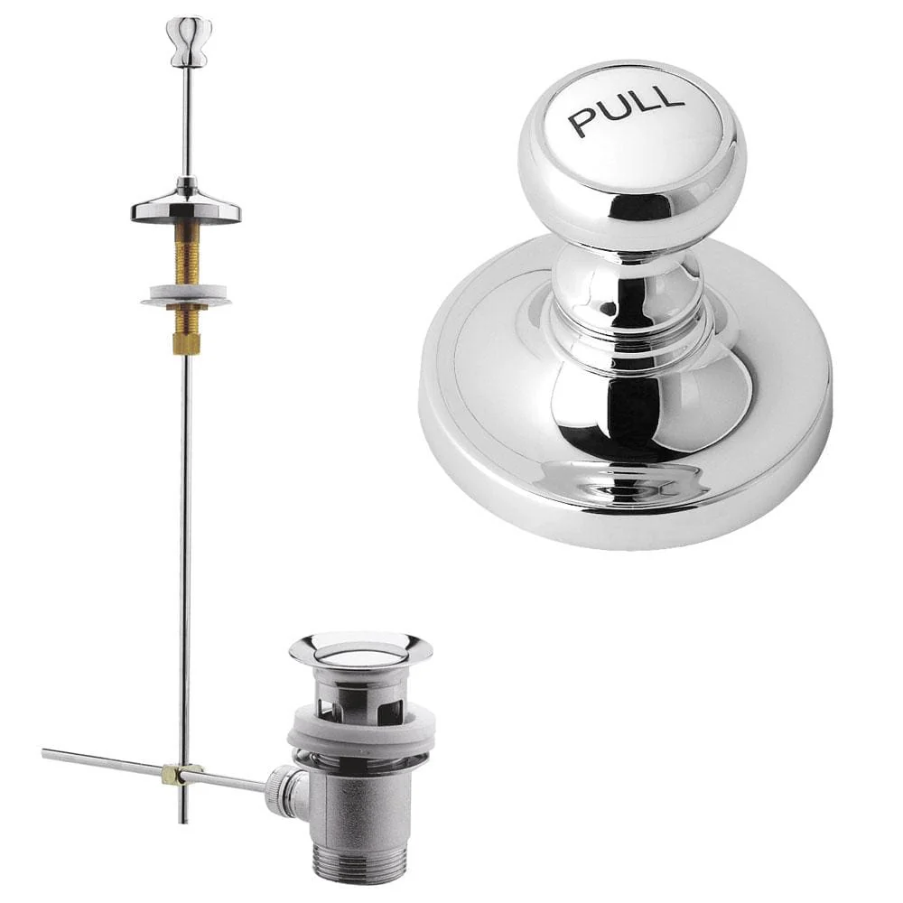 Nuie Chrome Traditional Basin Pull Up Waste White Indice
