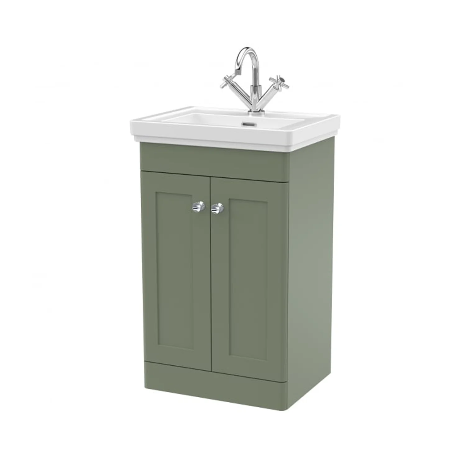 Nuie Classique 500mm Floor Standing 2-Door Unit & 1TH Basin - Satin Green