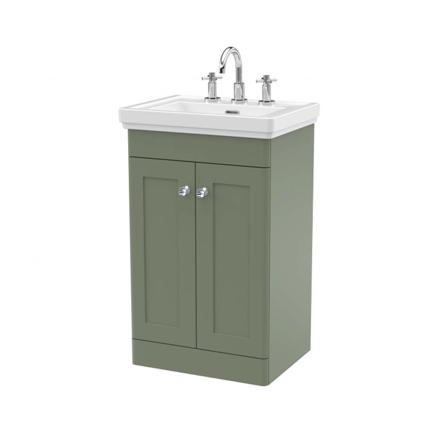 Nuie Classique 500mm Floor Standing 2-Door Unit & 3TH Basin - Satin Green