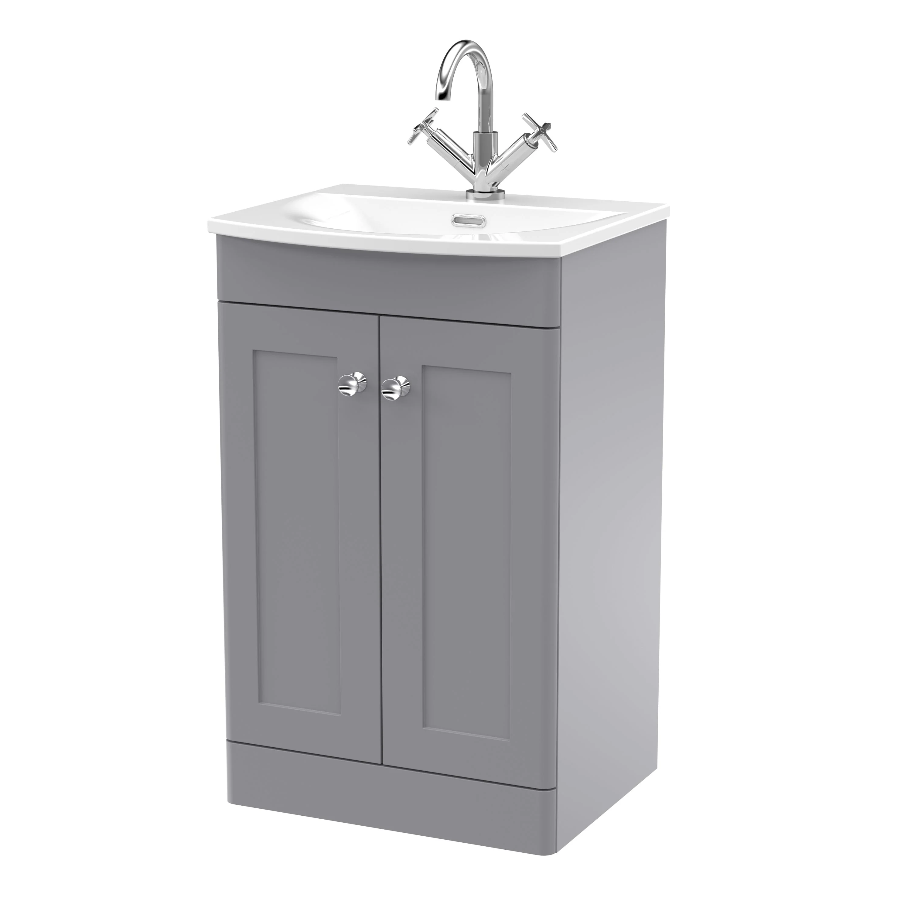 Nuie Classique 500mm Floor Standing 2-Door Unit & Curved Basin - Satin Grey