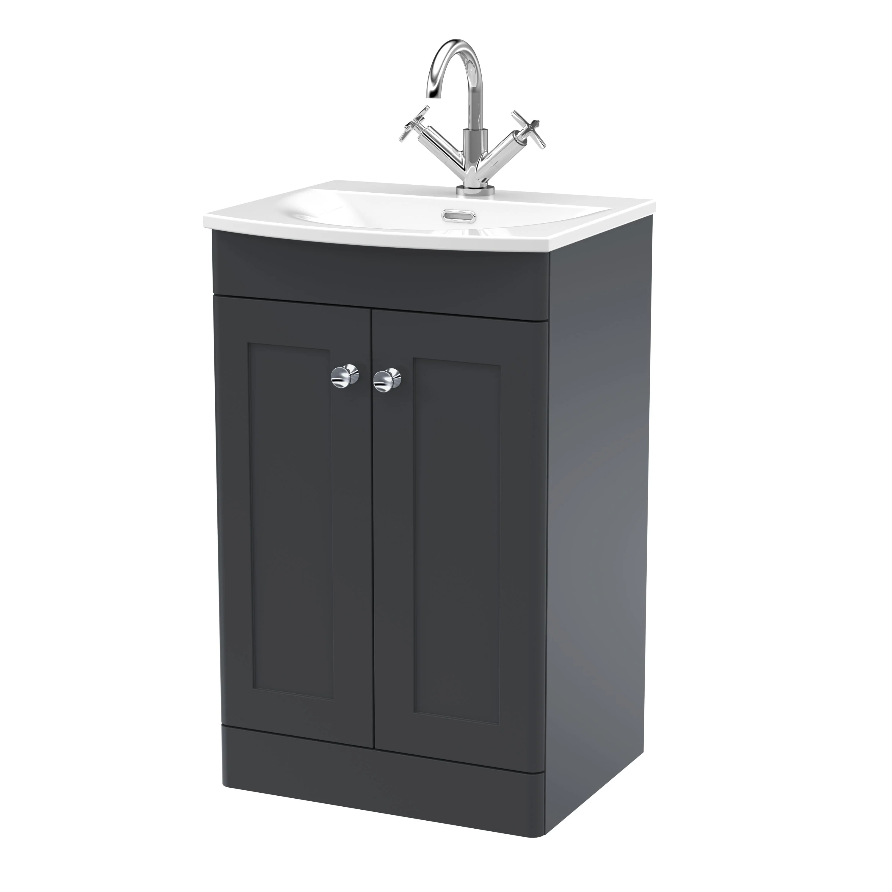 Nuie Classique 500mm Floor Standing 2-Door Unit & Curved Basin - Satin Anthracite