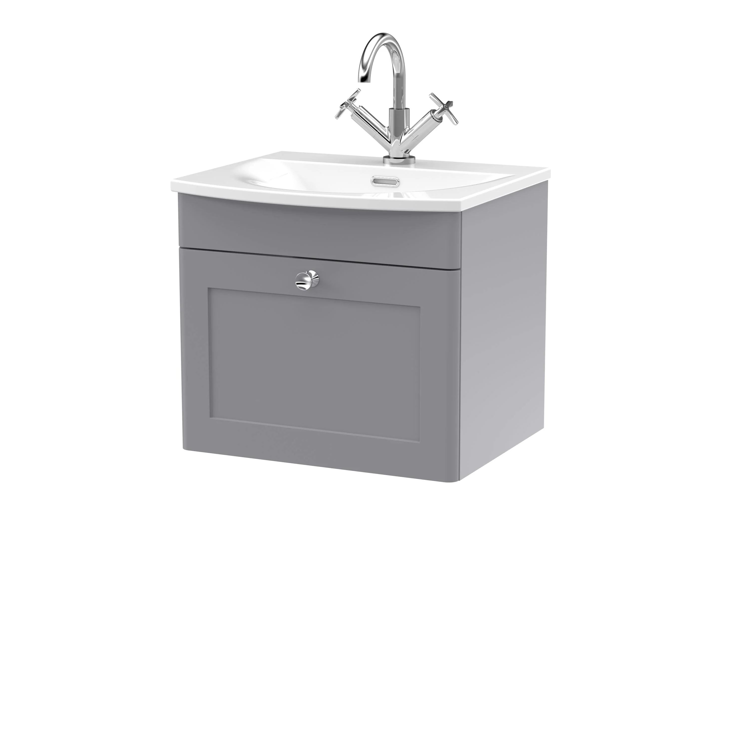 Nuie Classique 500mm Wall Hung 1-Drawer Unit & Curved Basin - Satin Grey