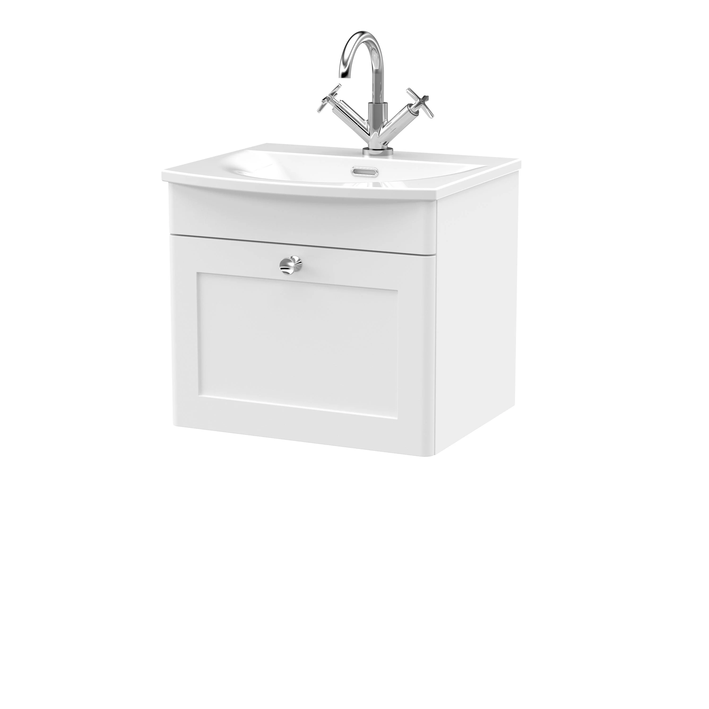 Nuie Classique 500mm Wall Hung 2-Drawer Unit & Curved Basin - Satin White