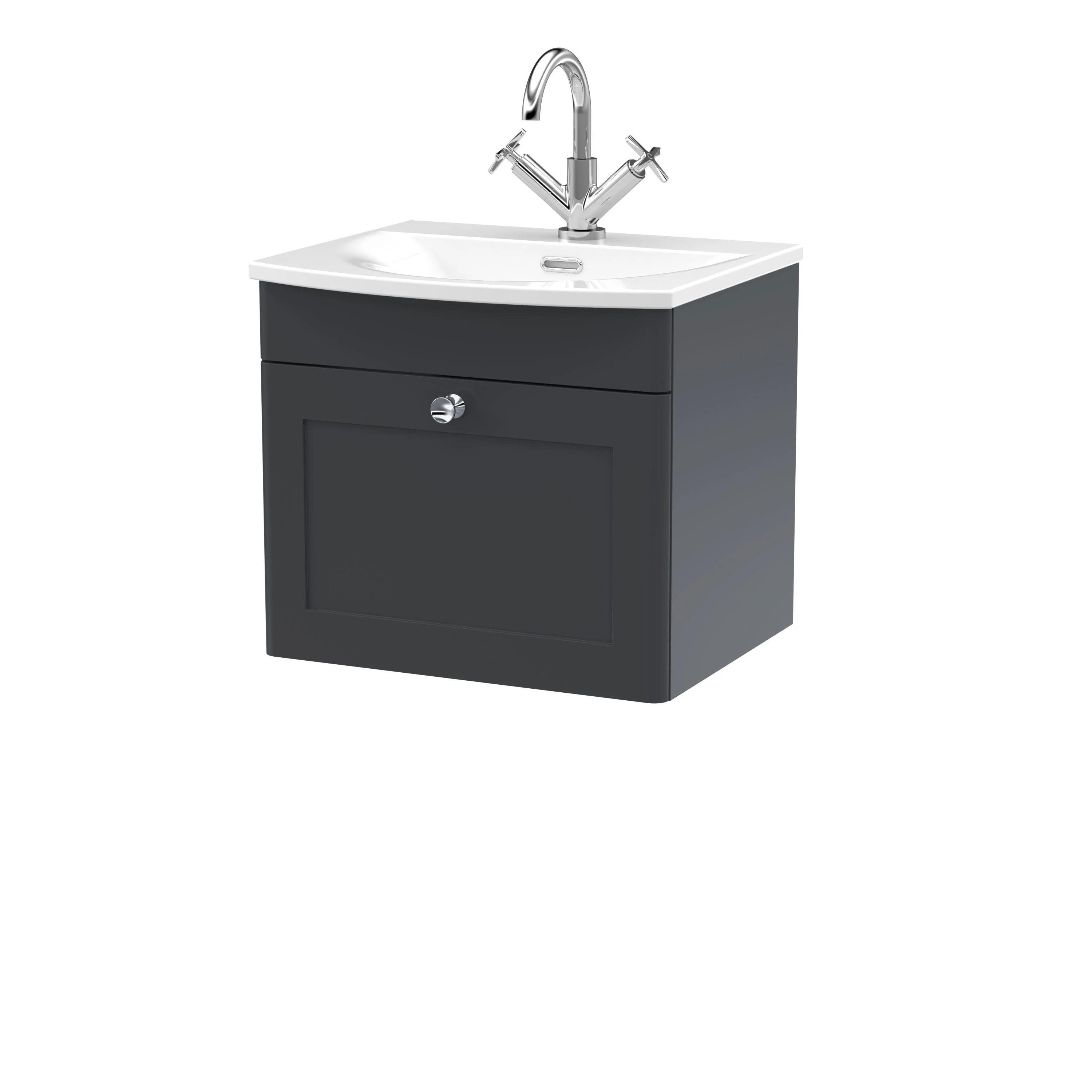 Nuie Classique 500mm Wall Hung 1-Drawer Unit & Curved Basin - Soft Black