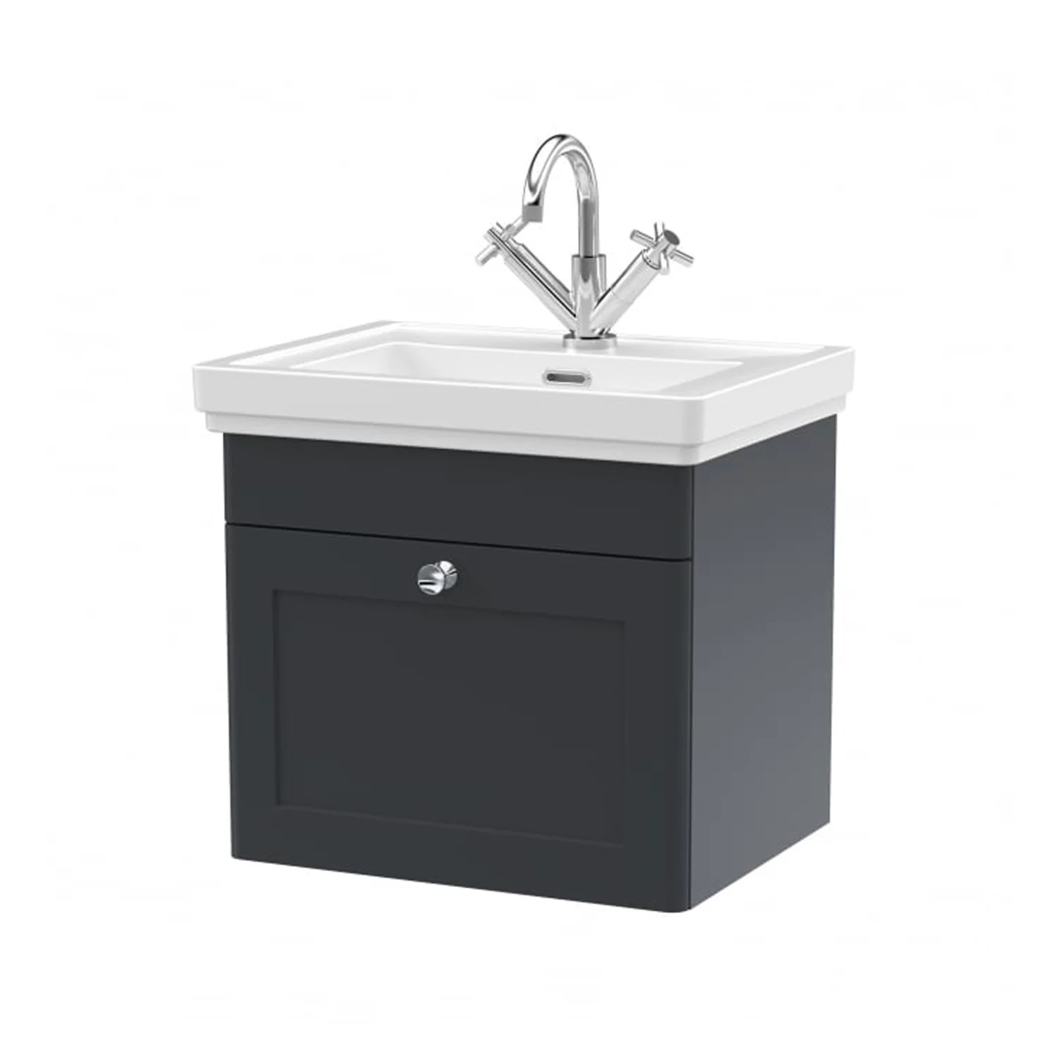 Nuie Classique 500mm Wall Mounted 1-Drawer Unit & 1TH Basin - Satin Anthracite