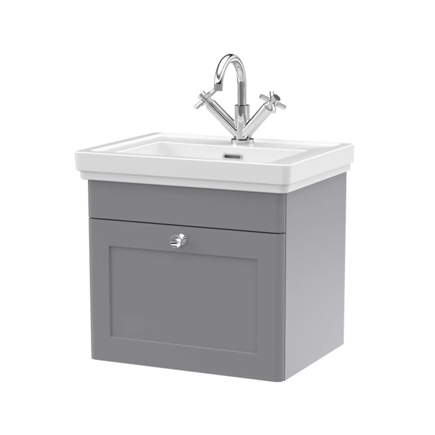 Nuie Classique 500mm Wall Mounted 1-Drawer Unit & 1TH Basin - Satin Grey
