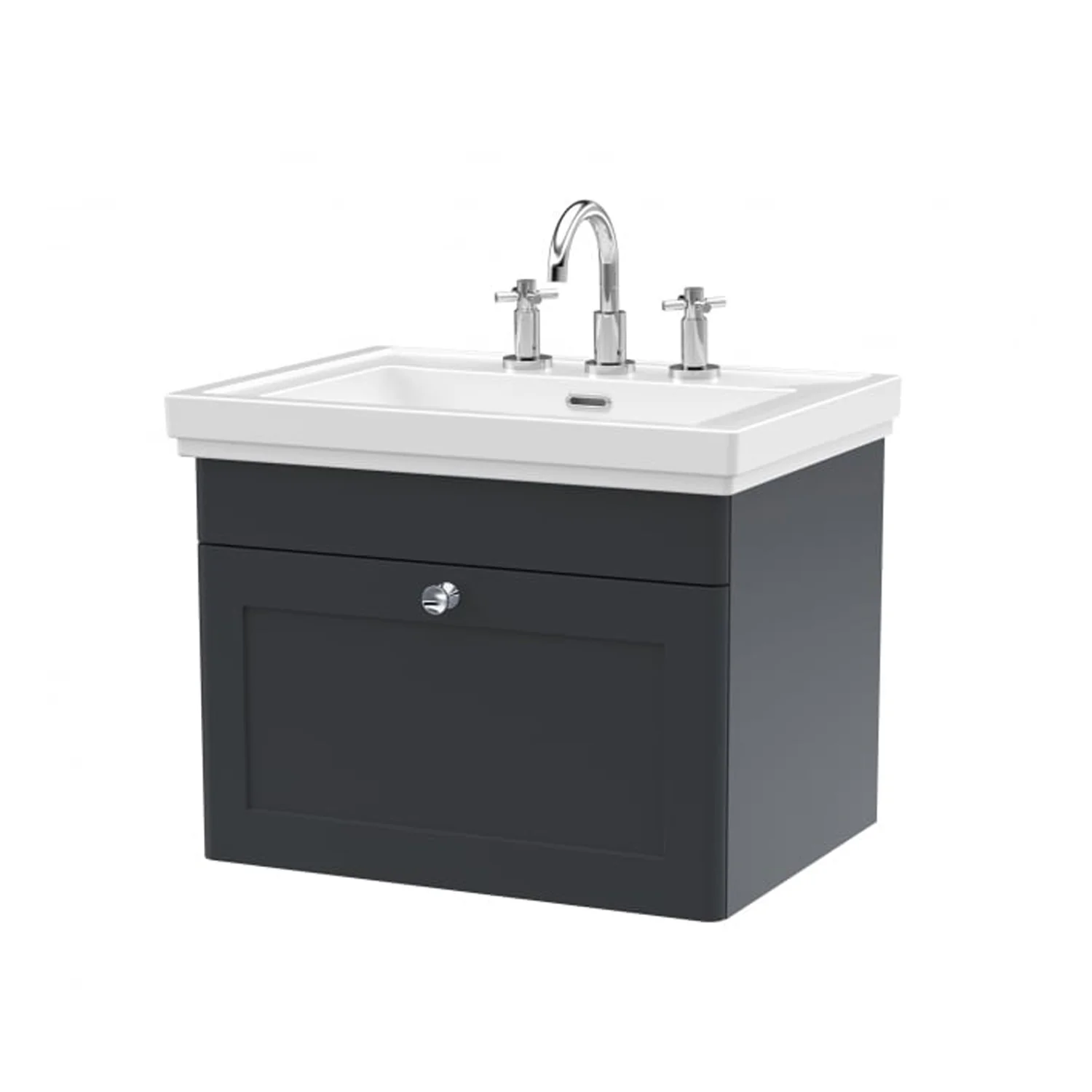 Nuie Classique 500mm Wall Mounted 1-Drawer Unit & 3TH Basin - Satin Anthracite