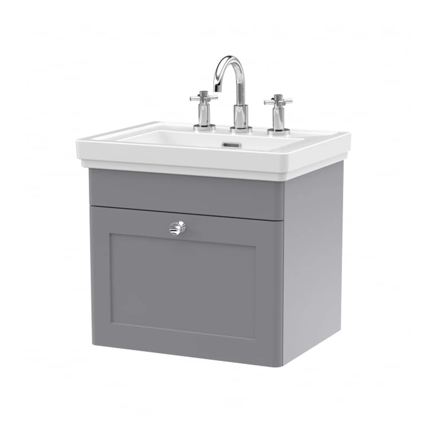 Nuie Classique 500mm Wall Mounted 1-Drawer Unit & 3TH Basin - Satin Grey