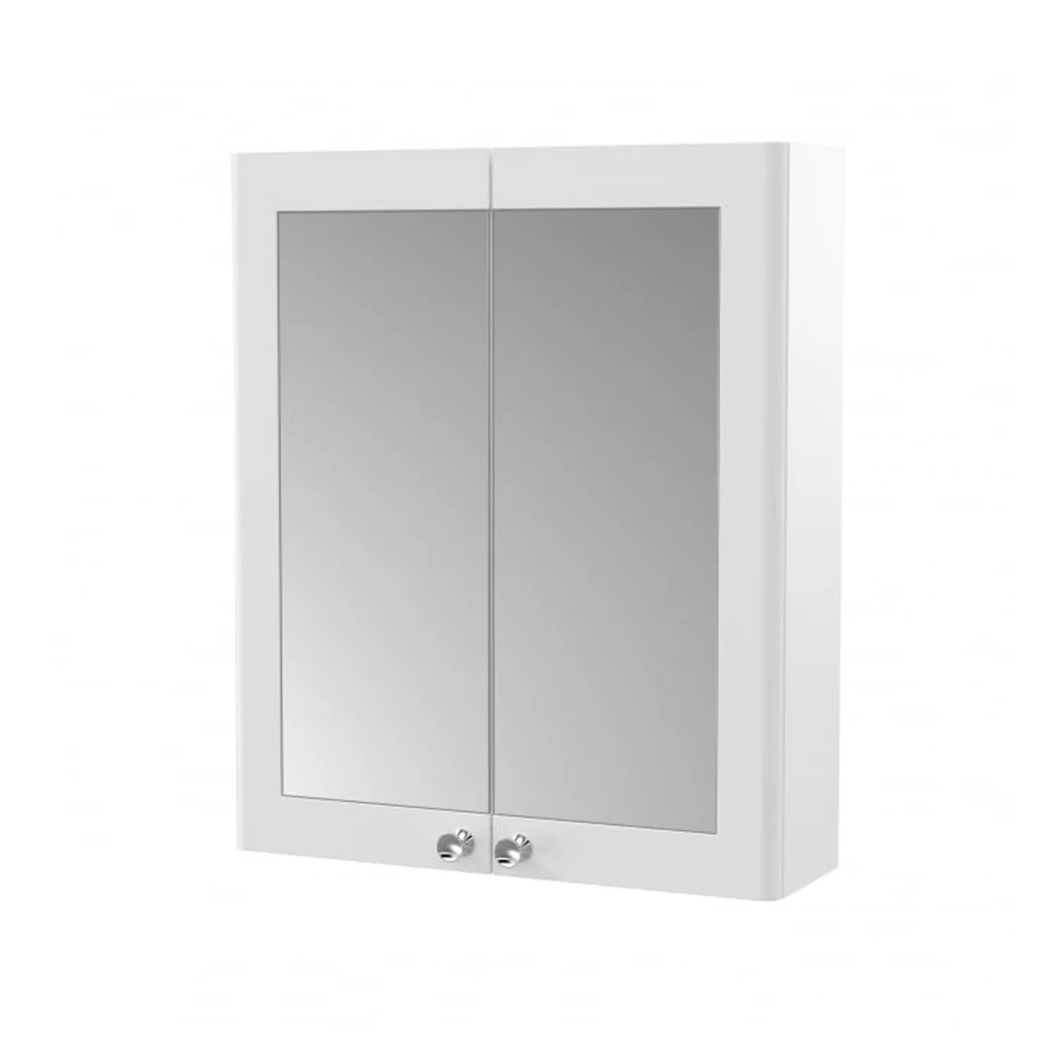 Nuie Classique 600mm 2-Door Mirrored Bathroom Cabinet - Satin White