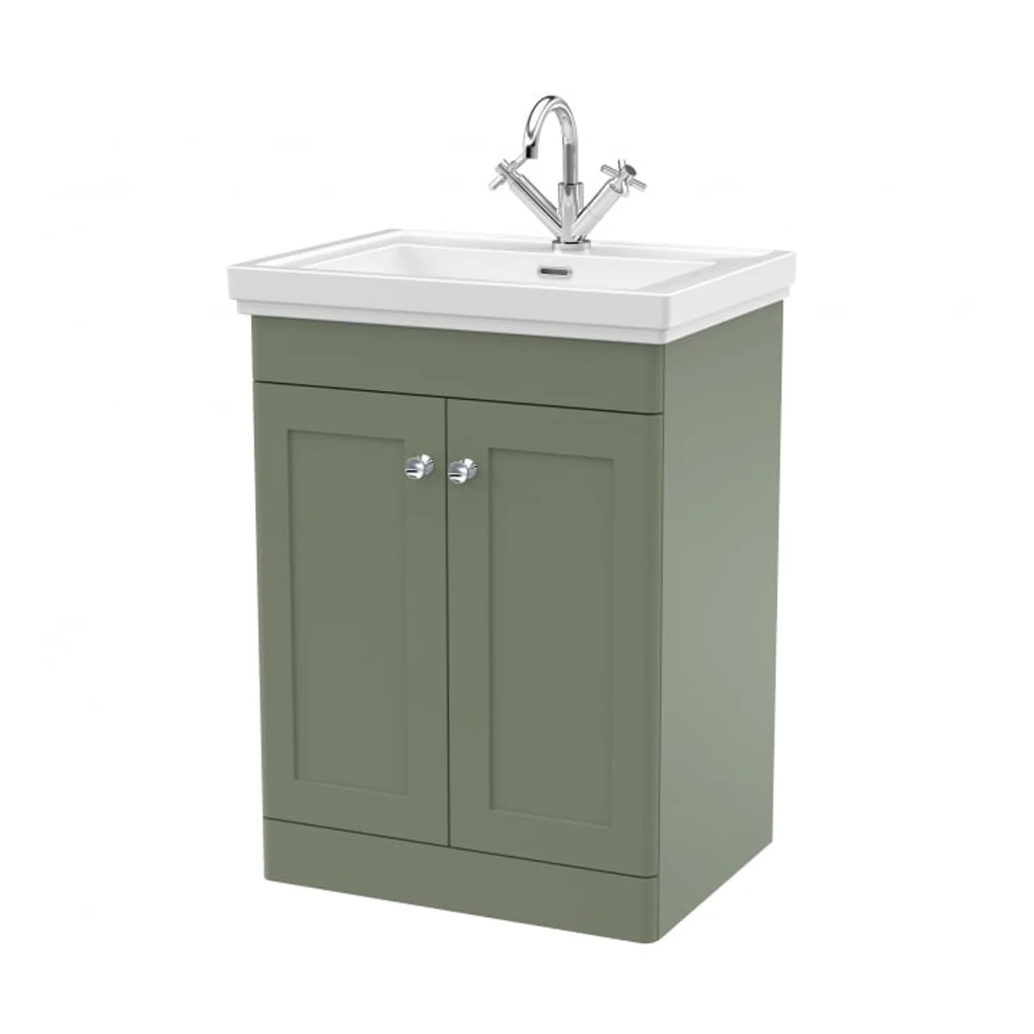 Nuie Classique 600mm Floor Standing 2-Door Unit & Basin 1TH - Satin Green