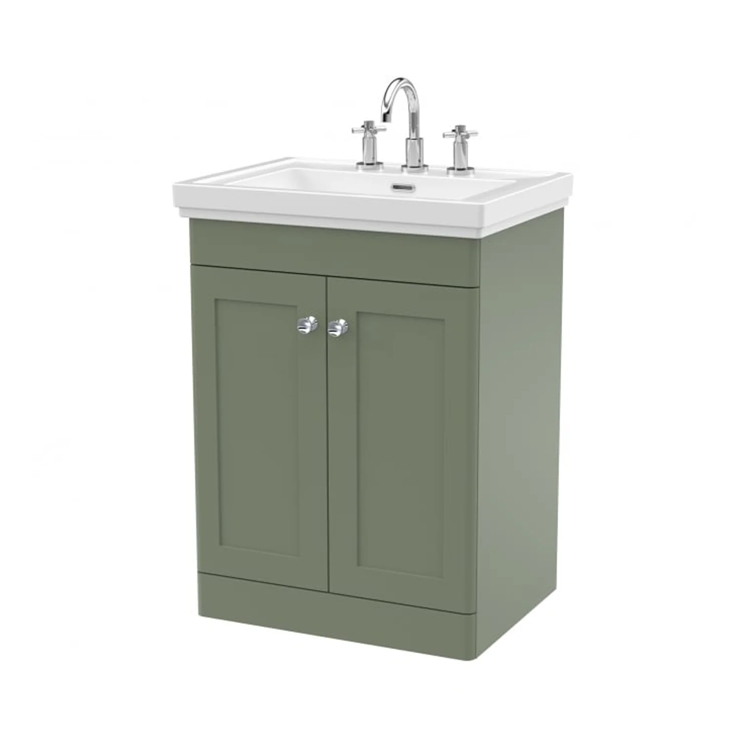 Nuie Classique 600mm Floor Standing 2-Door Unit & Basin 3TH - Satin Green
