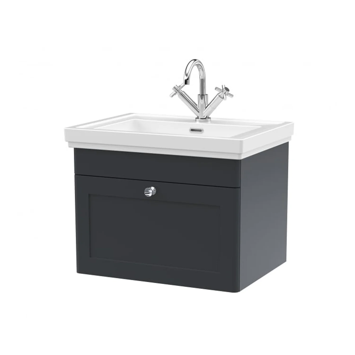 Nuie Classique 600mm Wall Mounted 1-Drawer Unit & 1TH Basin - Satin Anthracite