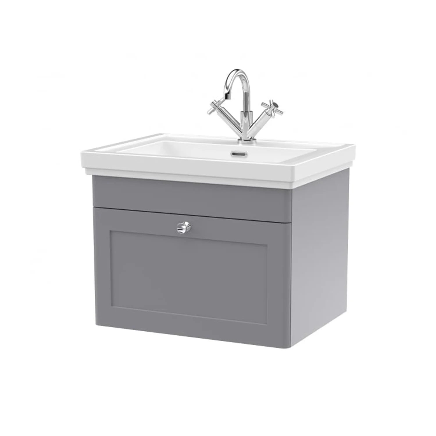 Nuie Classique 600mm Wall Mounted 1-Drawer Unit & 1TH Basin - Satin Grey