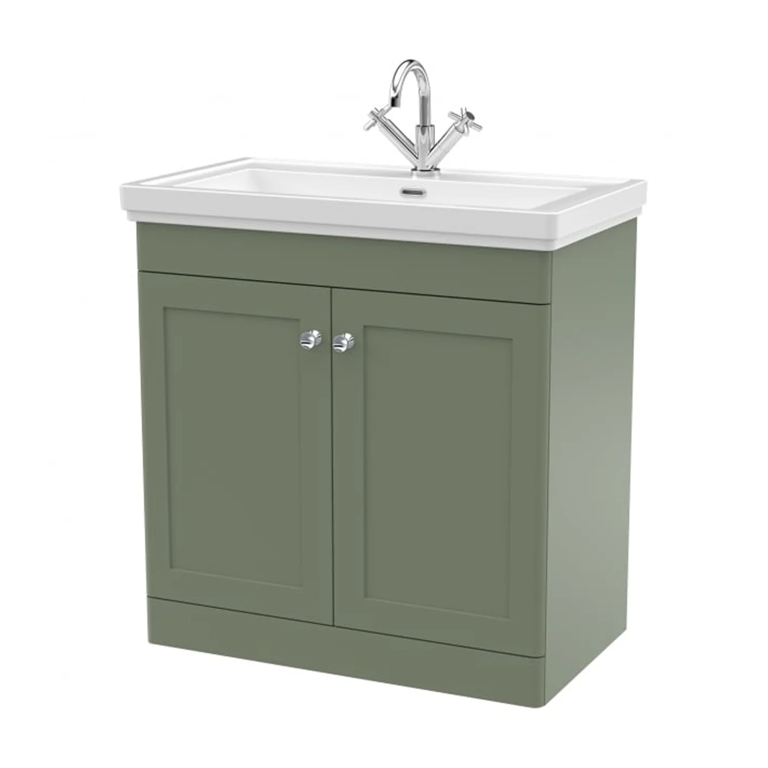 Nuie Classique 800mm Floor Standing 2-Door Unit & 1TH Basin - Satin Green
