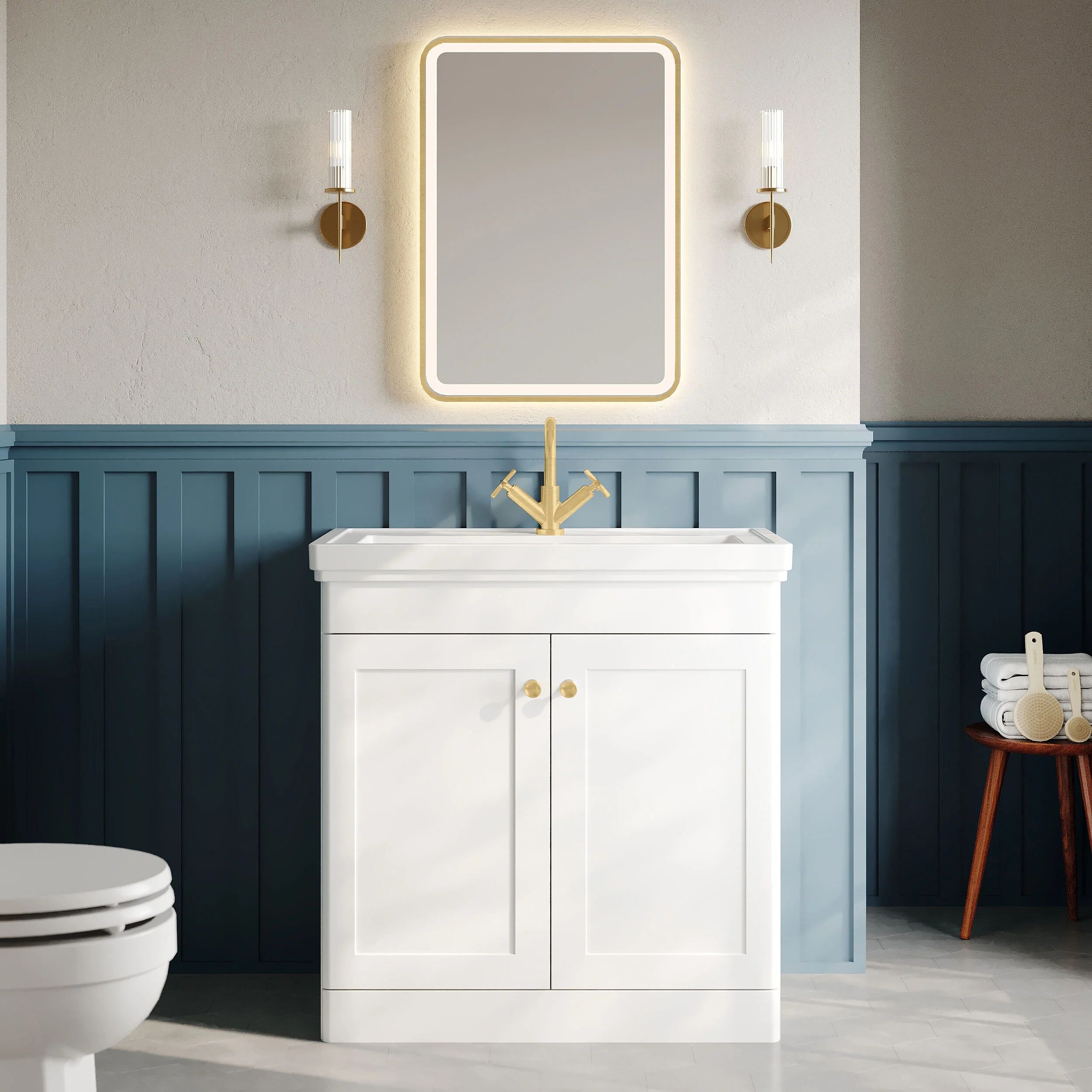 Nuie Classique 800mm Floor Standing 2-Door Unit & 1TH Basin - Satin White - Image 3