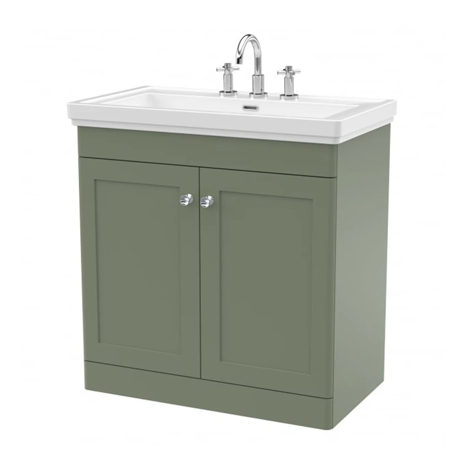 Nuie Classique 800mm Floor Standing 2-Door Unit & 3TH Basin - Satin Green