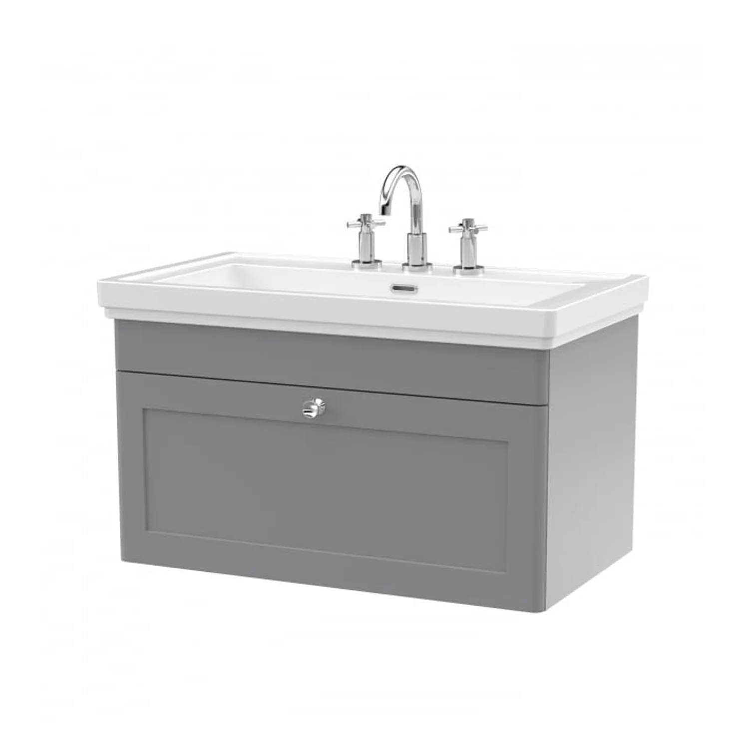 Nuie Classique 800mm Wall Mounted 1-Drawer Unit & 3TH Basin - Satin Grey