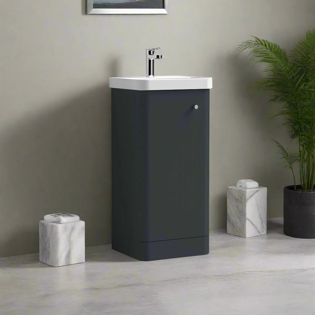 Nuie Core 400mm Floor Standing 1-Door Vanity Unit & Basin - Soft Black