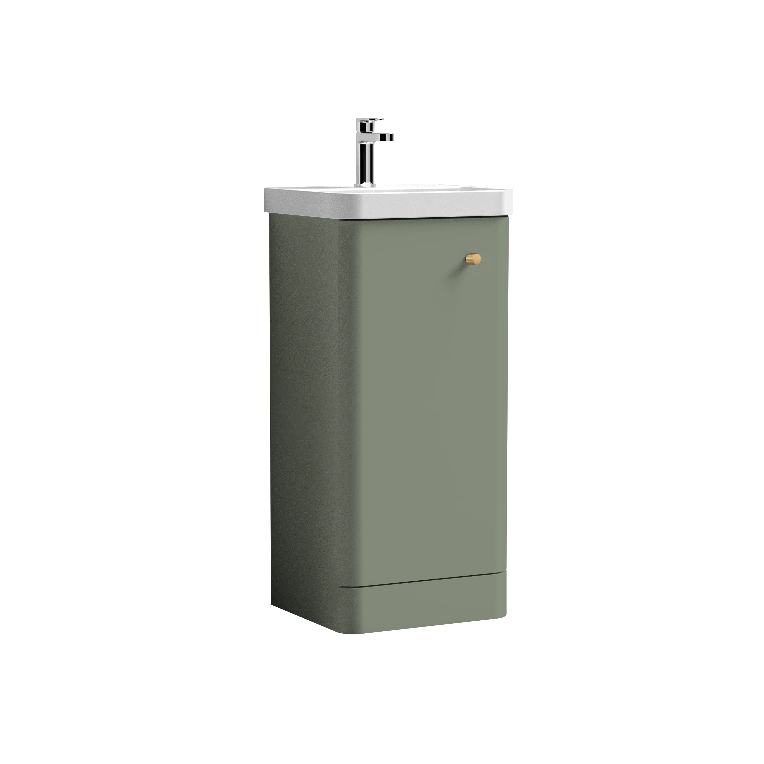 Nuie Core 400mm Floor Standing 1-Door Vanity Unit & Basin - Satin Green - Image 4