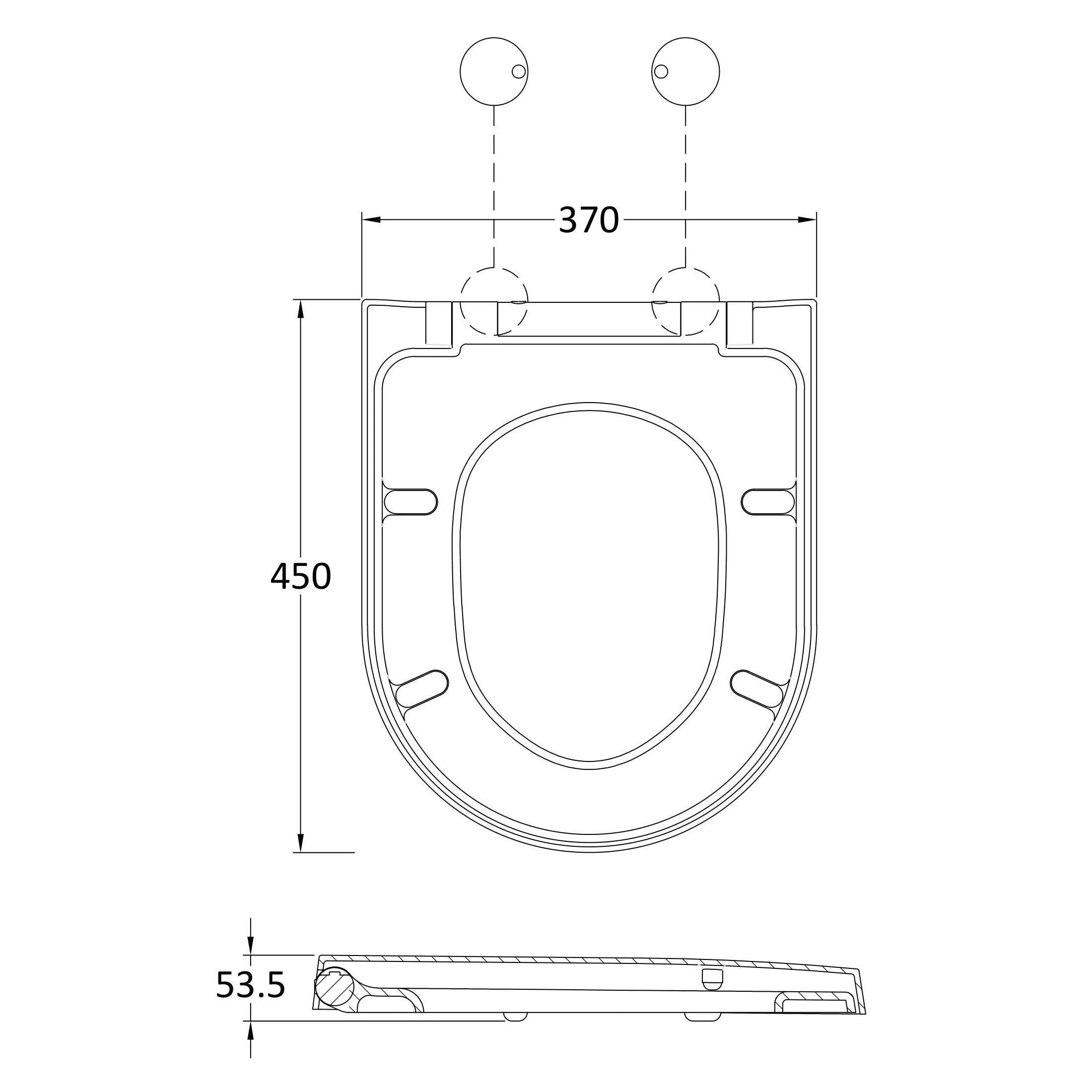 Nuie Luxury D Shaped Soft Close Toilet Seat White with Black Cover Caps - Image 3