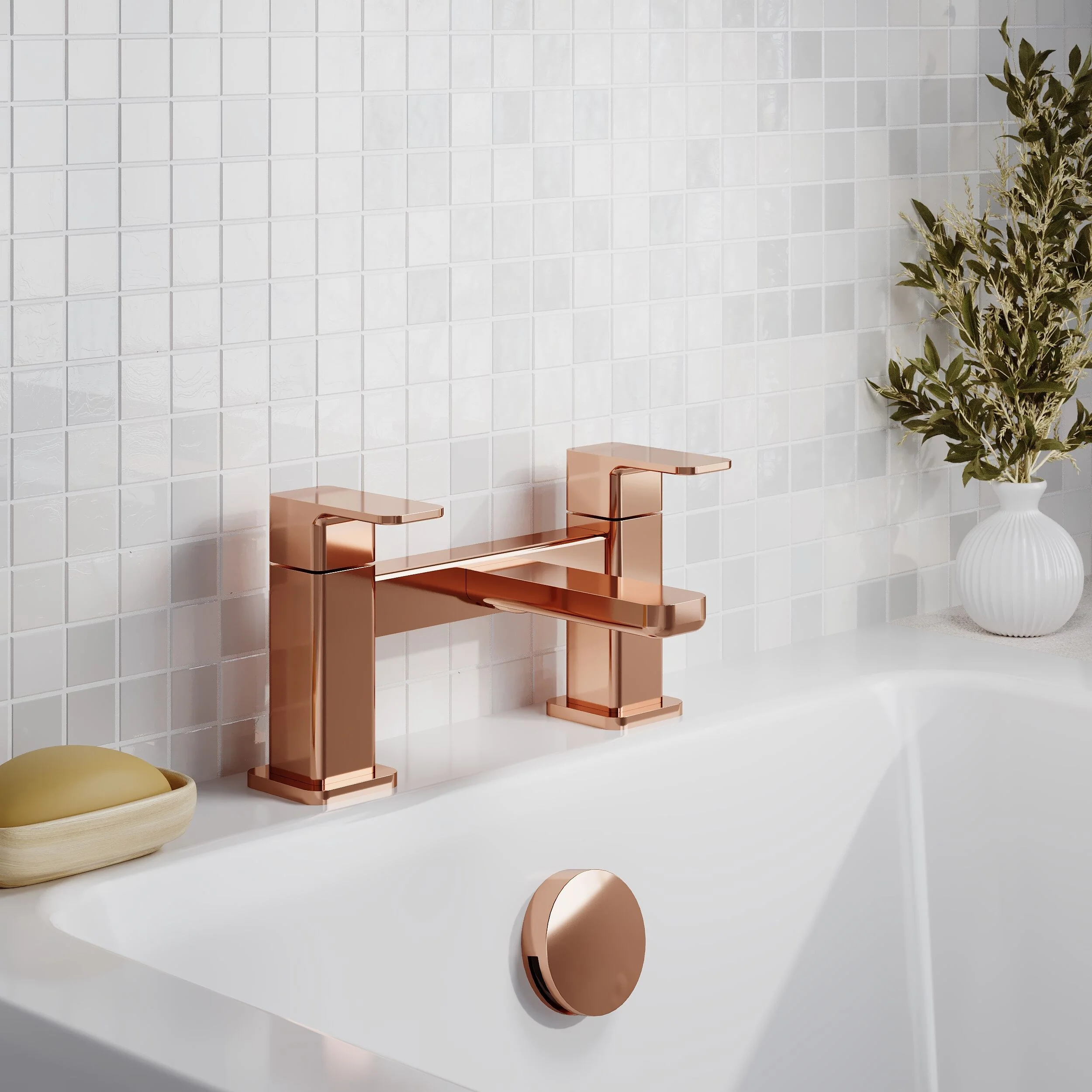 Nuie Windon Deck Mounted Bath Filler - Brushed Bronze