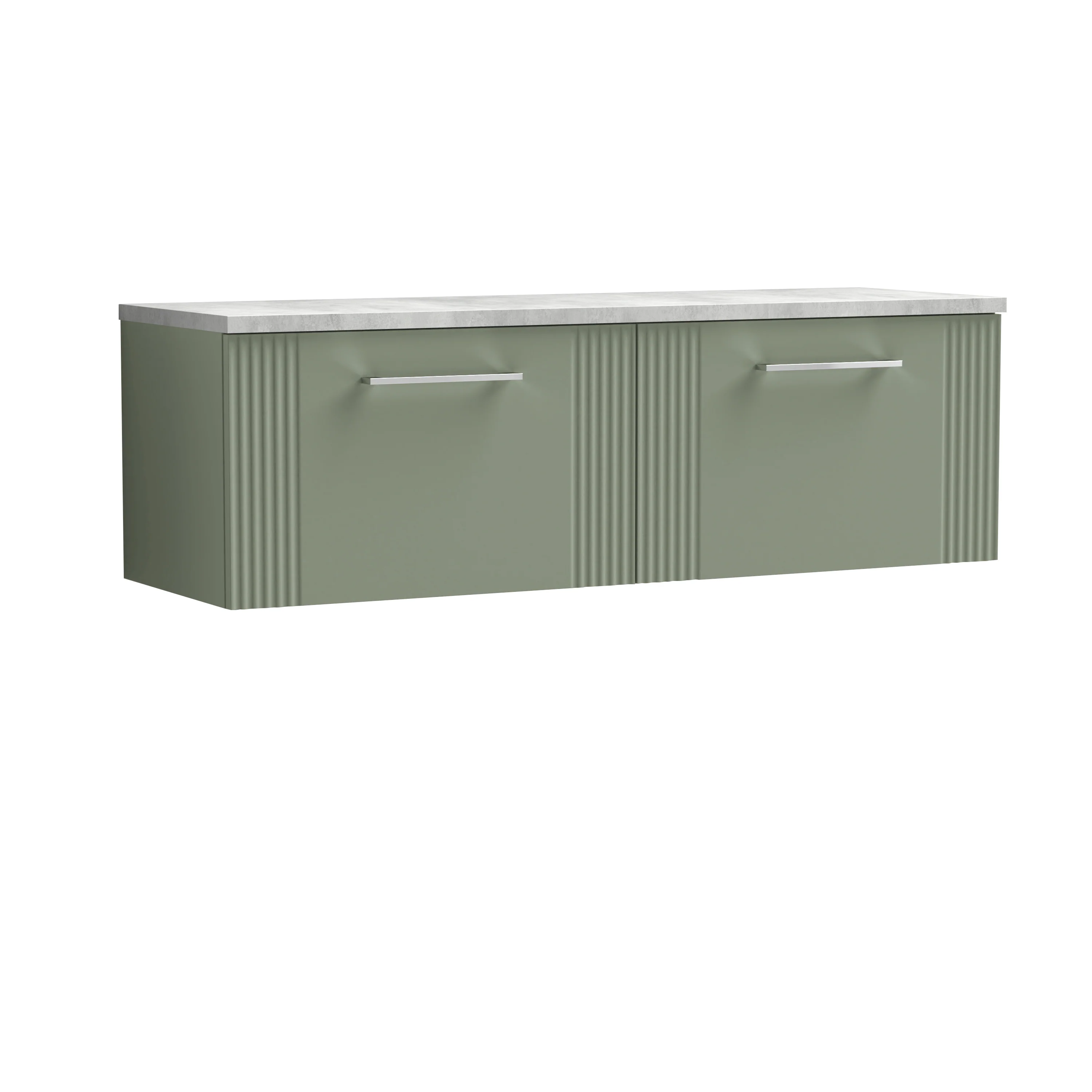 Nuie Deco 1200mm Wall Hung 2-Drawer Vanity & Laminate Worktop - Satin Green