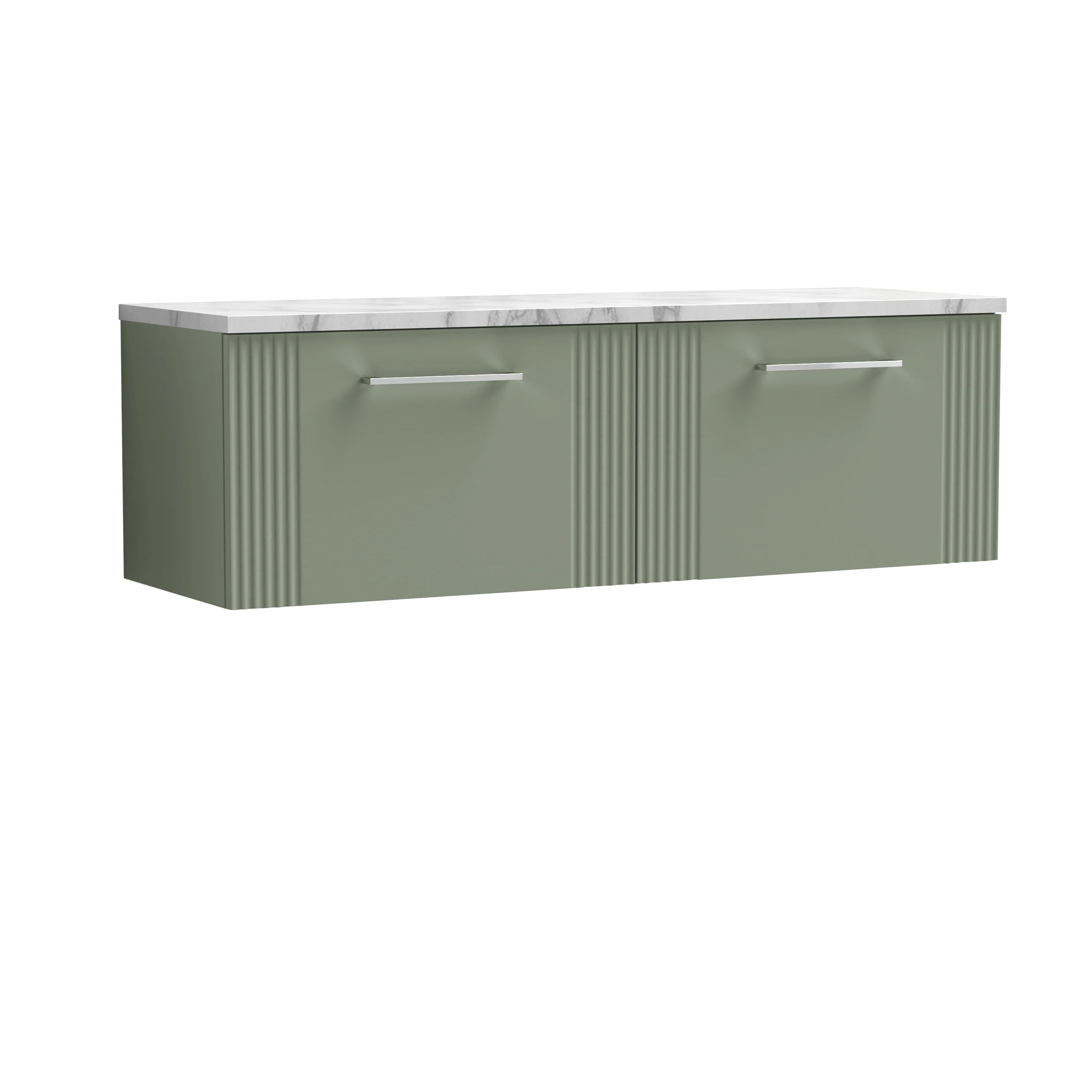 Nuie Deco 1200mm Wall Hung 2-Drawer Vanity & Laminate Worktop - Satin Green