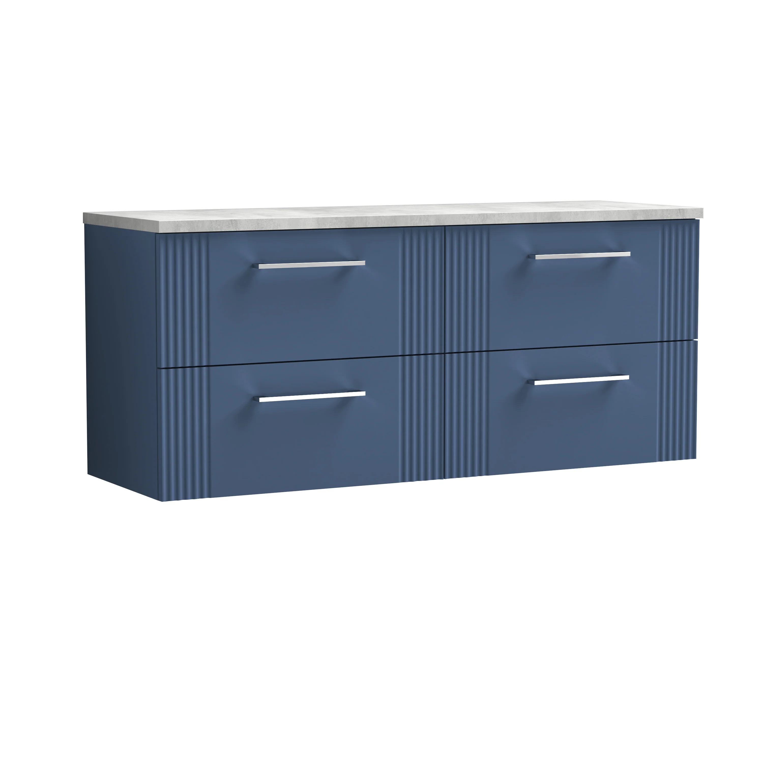Nuie Deco 1200mm Wall Hung 4-Drawer Vanity & Laminate Worktop - Satin Blue
