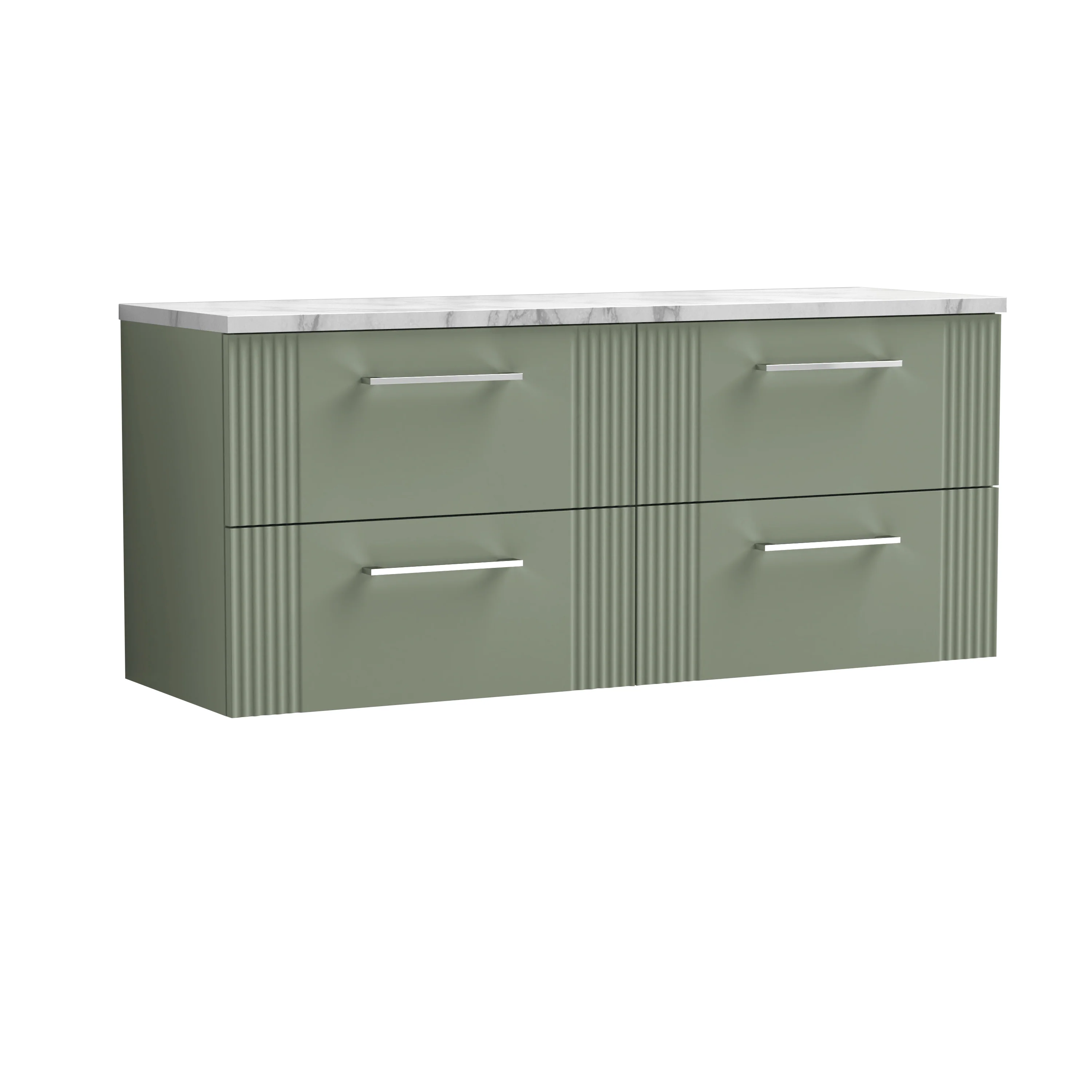 Nuie Deco 1200mm Wall Hung 4-Drawer Vanity & Laminate Worktop - Satin Green
