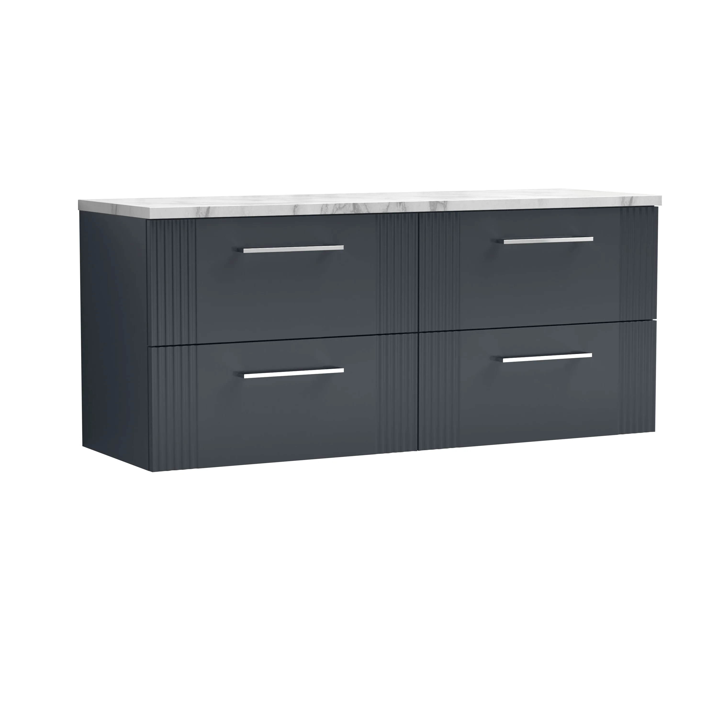 Nuie Deco 1200mm Wall Hung 4-Drawer Vanity & Laminate Worktop - Soft Black