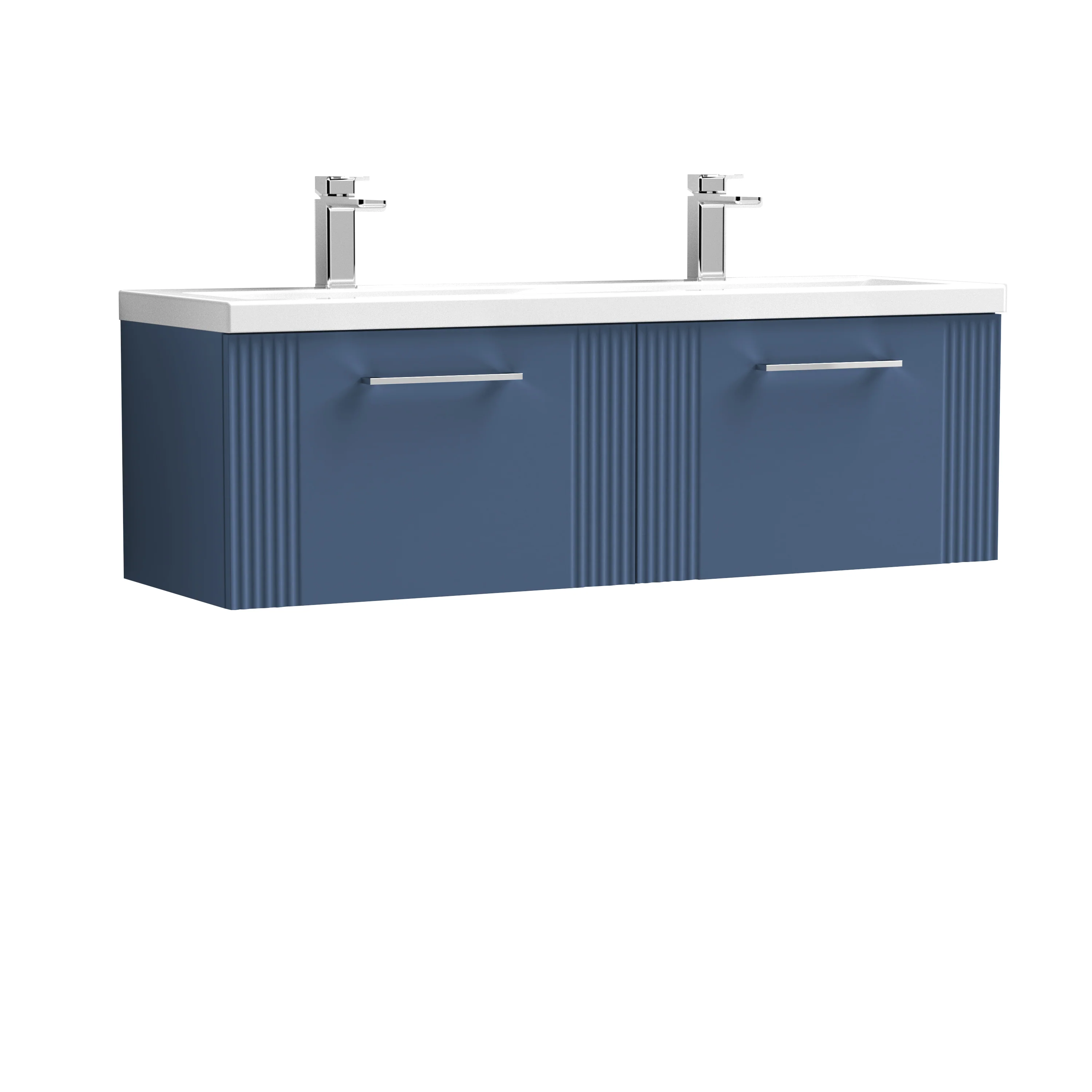 Nuie Deco 1200mm Wall Hung 2-Drawer Vanity & Double Basin - Satin Blue