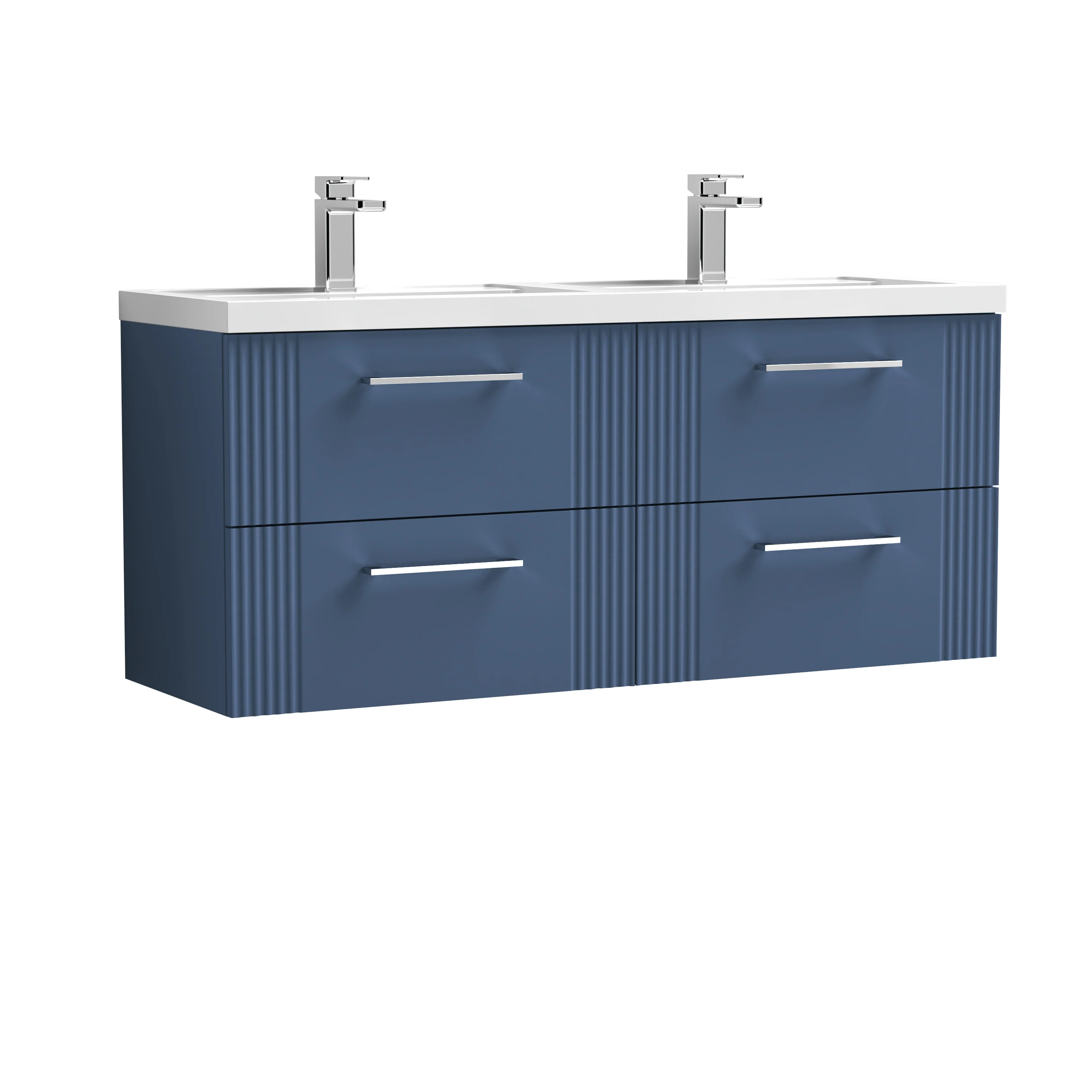 Nuie Deco 1200mm Wall Hung 4 Drawer Vanity & Double Basin - Satin Blue