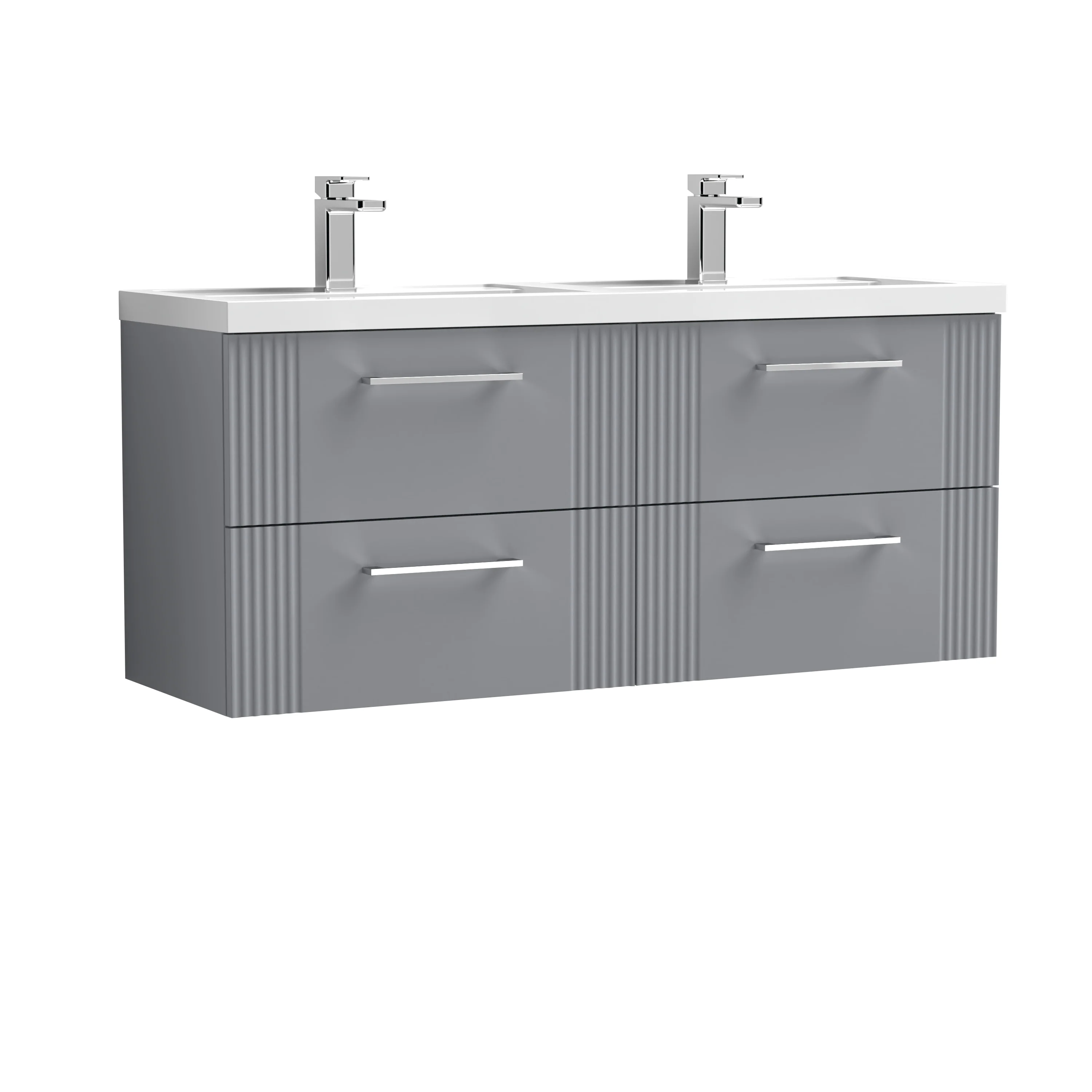 Nuie Deco 1200mm Wall Hung 4 Drawer Vanity & Double Basin - Satin Grey