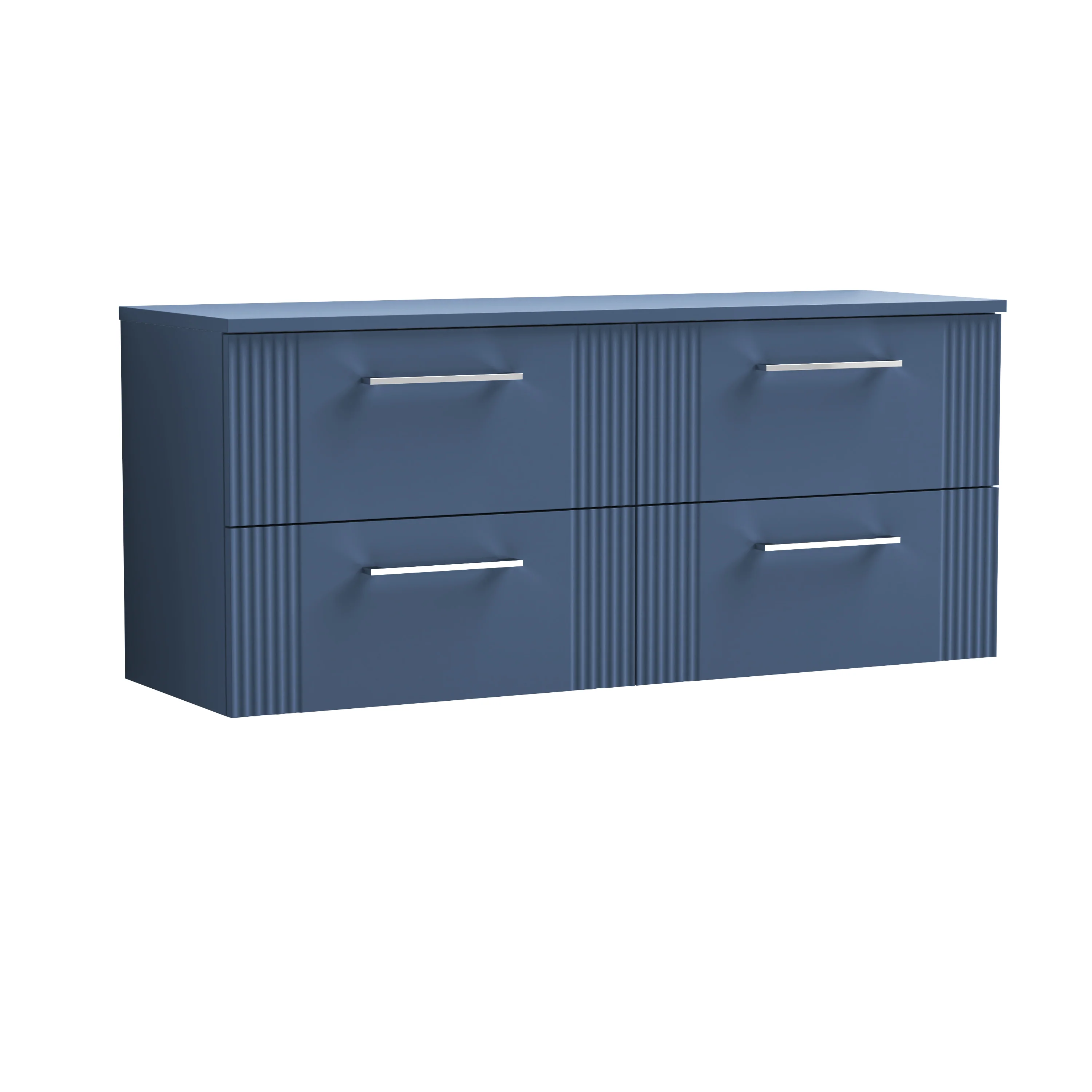 Nuie Deco 1200mm Wall Hung 4 Drawer Vanity & Worktop - Satin Blue