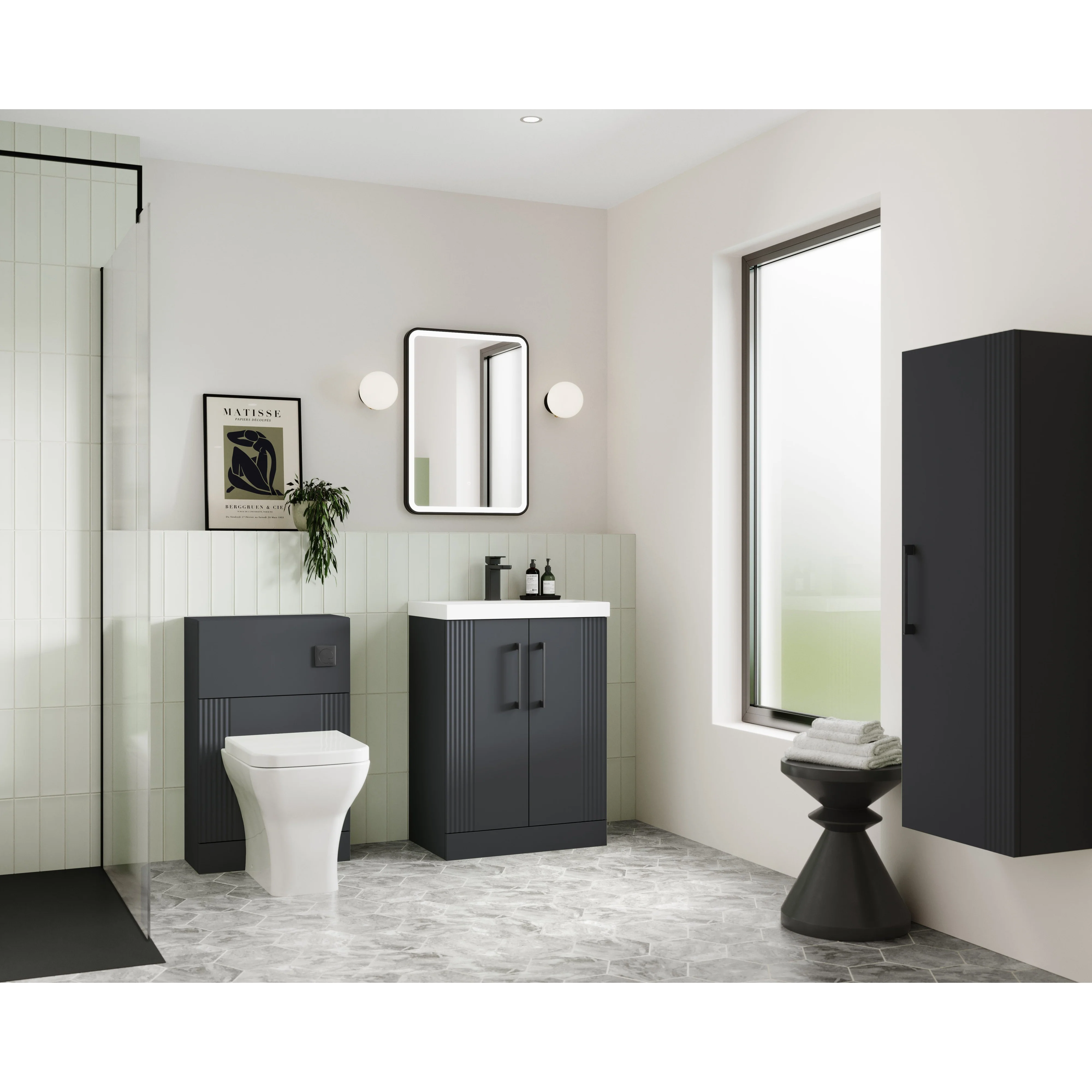 Nuie Deco 500mm Floor Standing 2-Door Vanity & Basin 3 - Satin Anthracite - Image 3