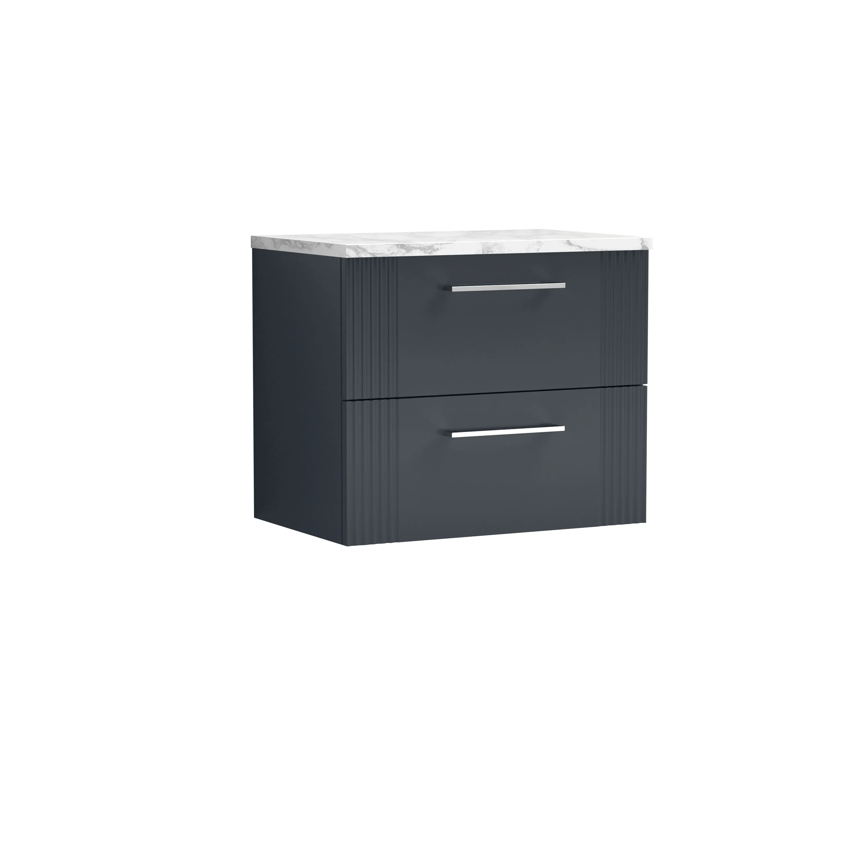 Nuie Deco 600mm Wall Hung 2-Drawer Vanity & Laminate Worktop - Soft Black