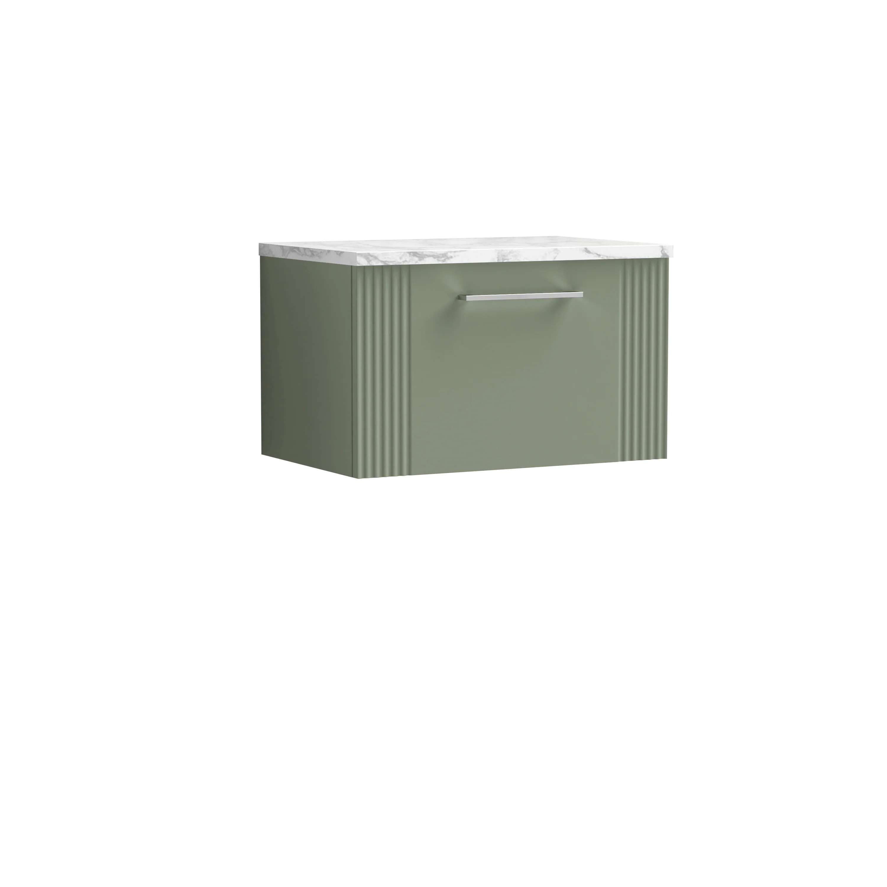 Nuie Deco 600mm Wall Hung Single Drawer Vanity & Laminate Worktop - Satin Green