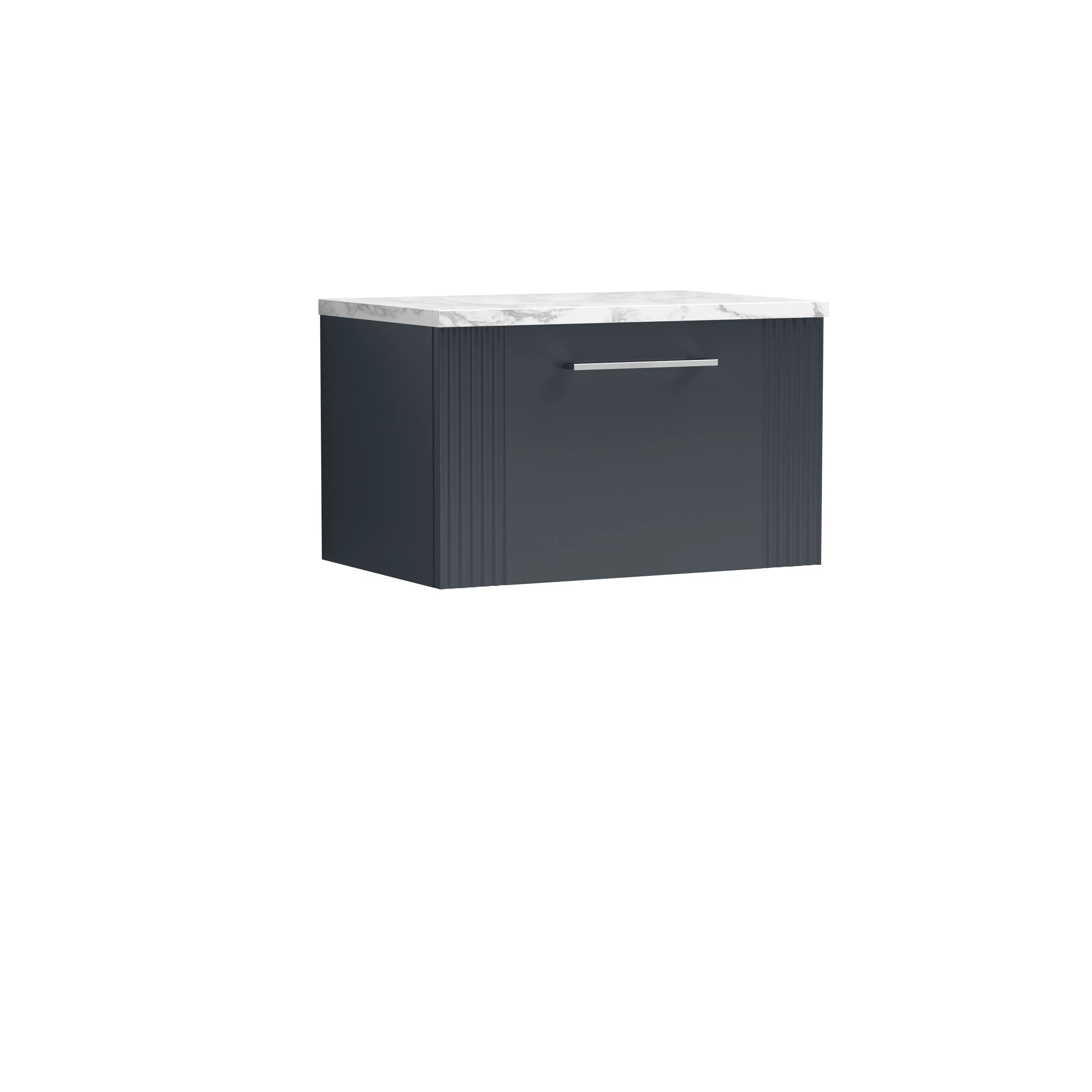Nuie Deco 600mm Wall Hung Single Drawer Vanity & Laminate Worktop - Soft Black