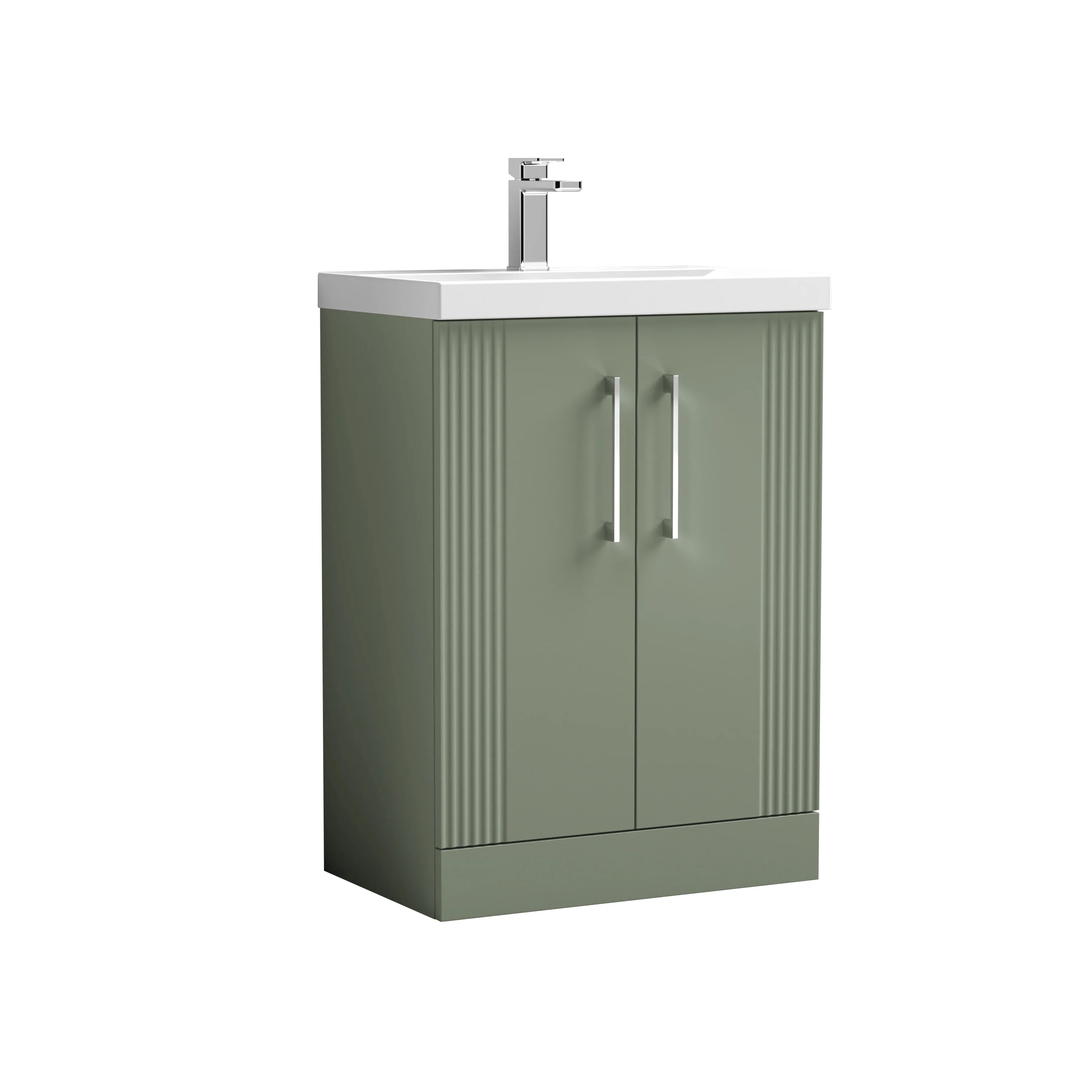 Nuie Deco 600mm Floor Standing 2-Door Vanity & Basin 1 - Satin Reed Green
