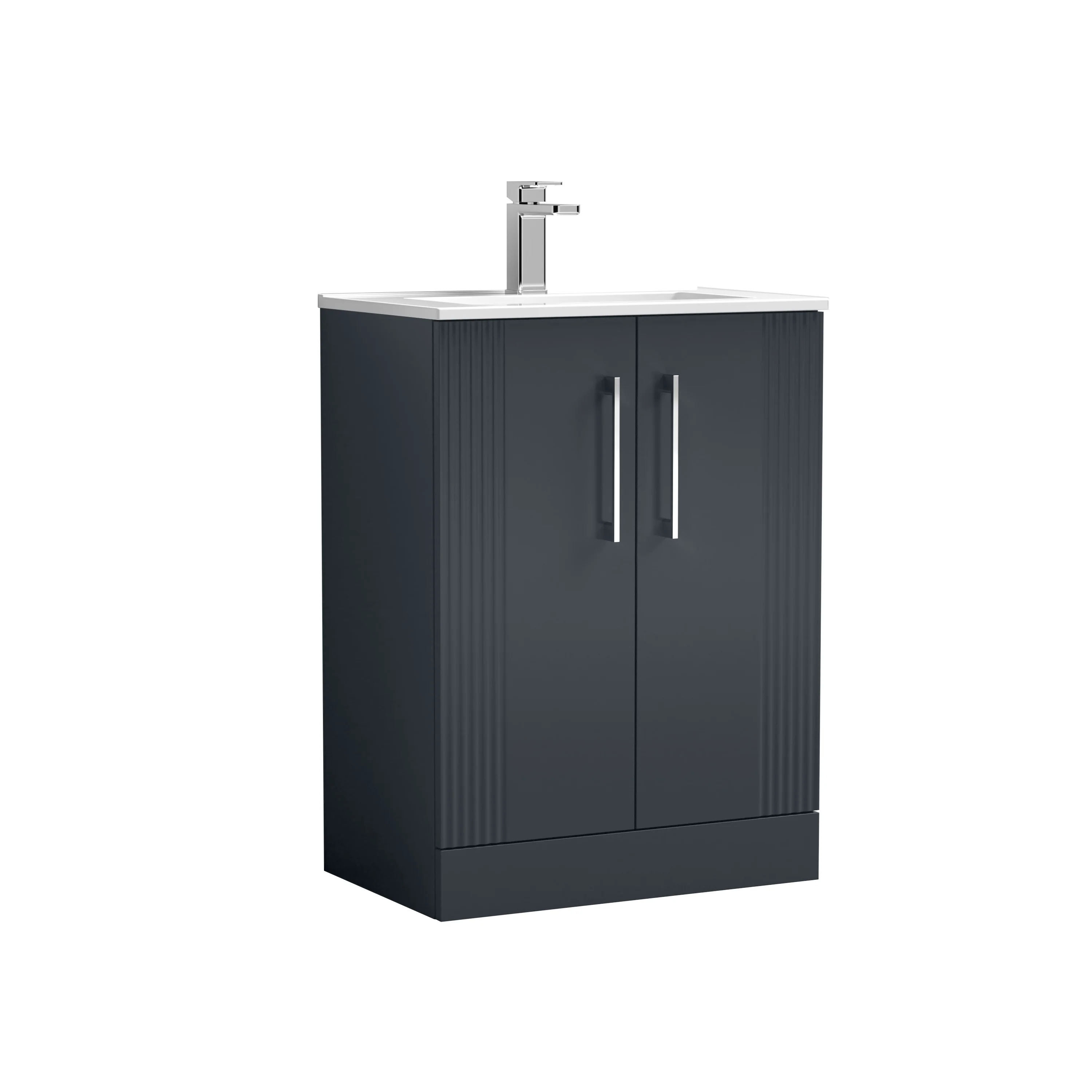 Nuie Deco 600mm Floor Standing 2-Door Vanity & Basin 2 - Satin Anthracite