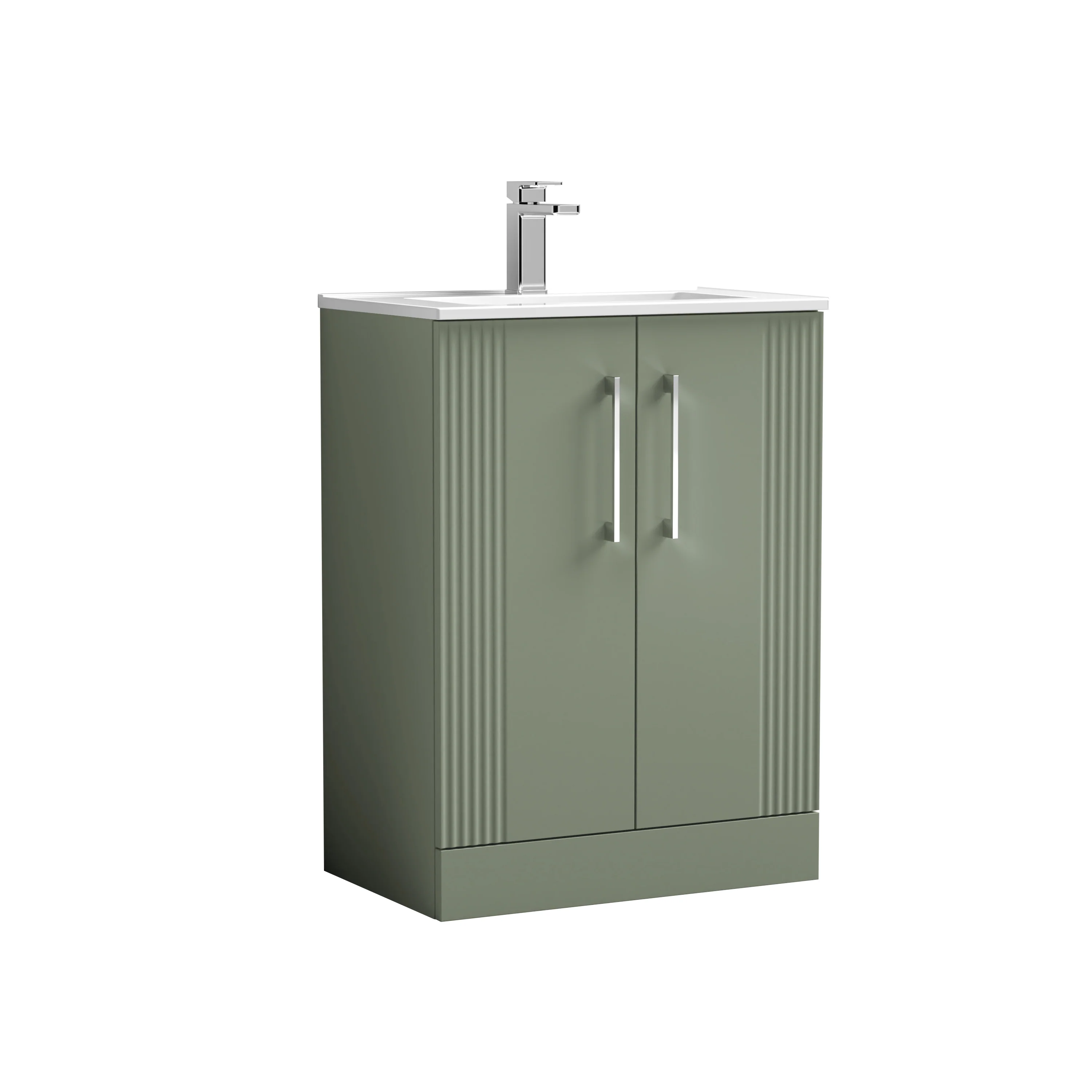 Nuie Deco 600mm Floor Standing 2-Door Vanity & Basin 2 - Satin Reed Green