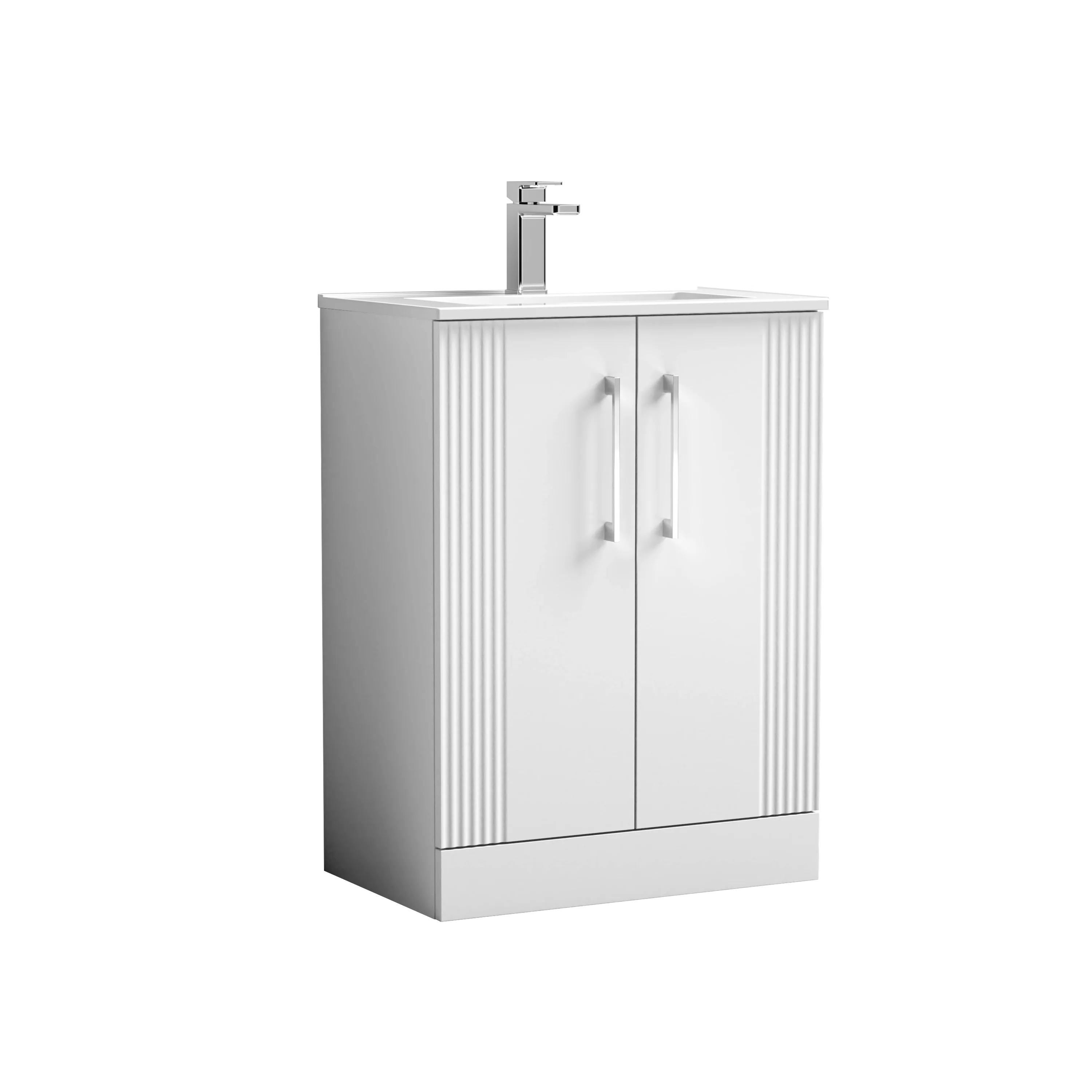 Nuie Deco 600mm Floor Standing 2-Door Vanity & Basin 2 - Satin White