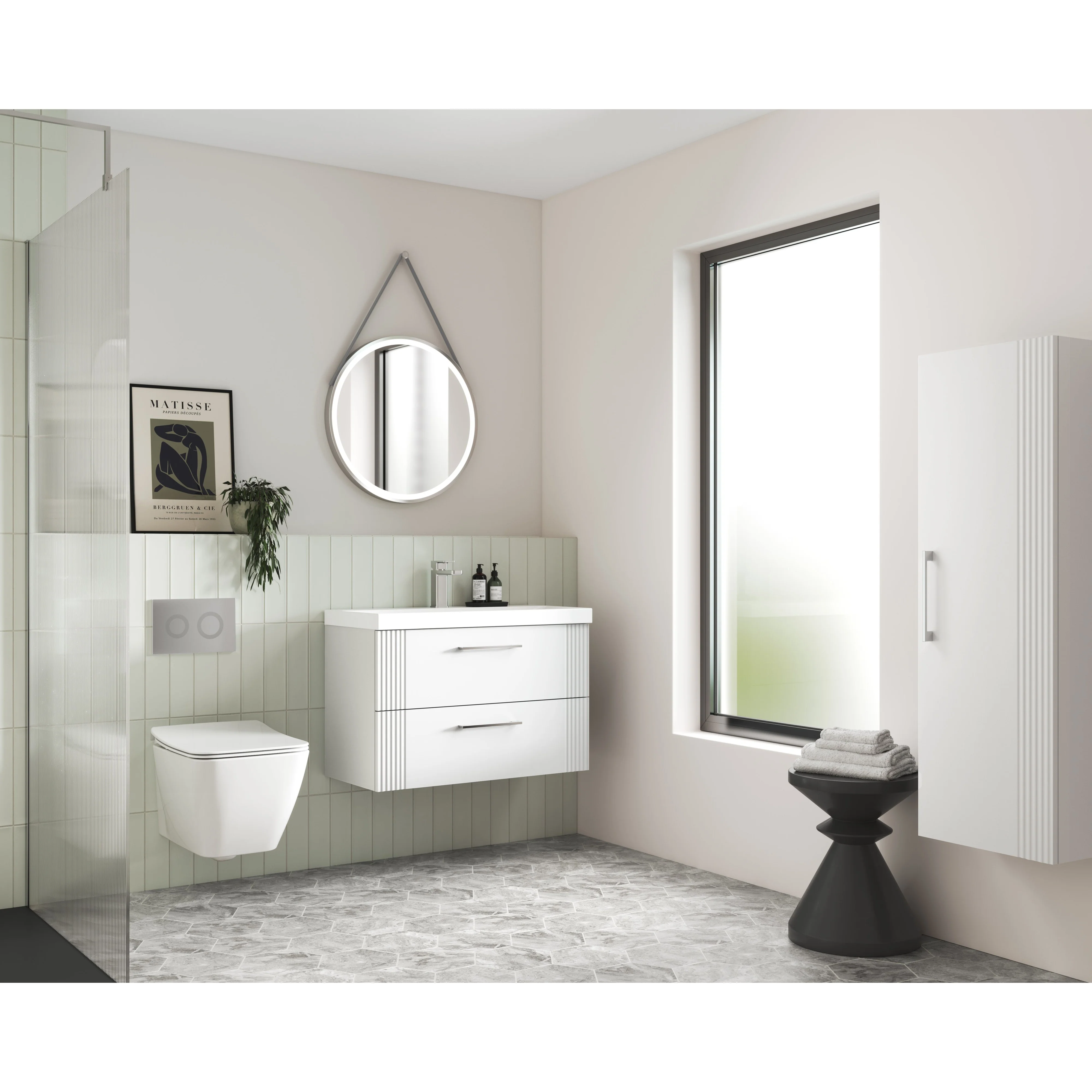 Nuie Deco 600mm Wall Hung 2-Drawer Vanity & Basin 1 - Satin White - Image 3