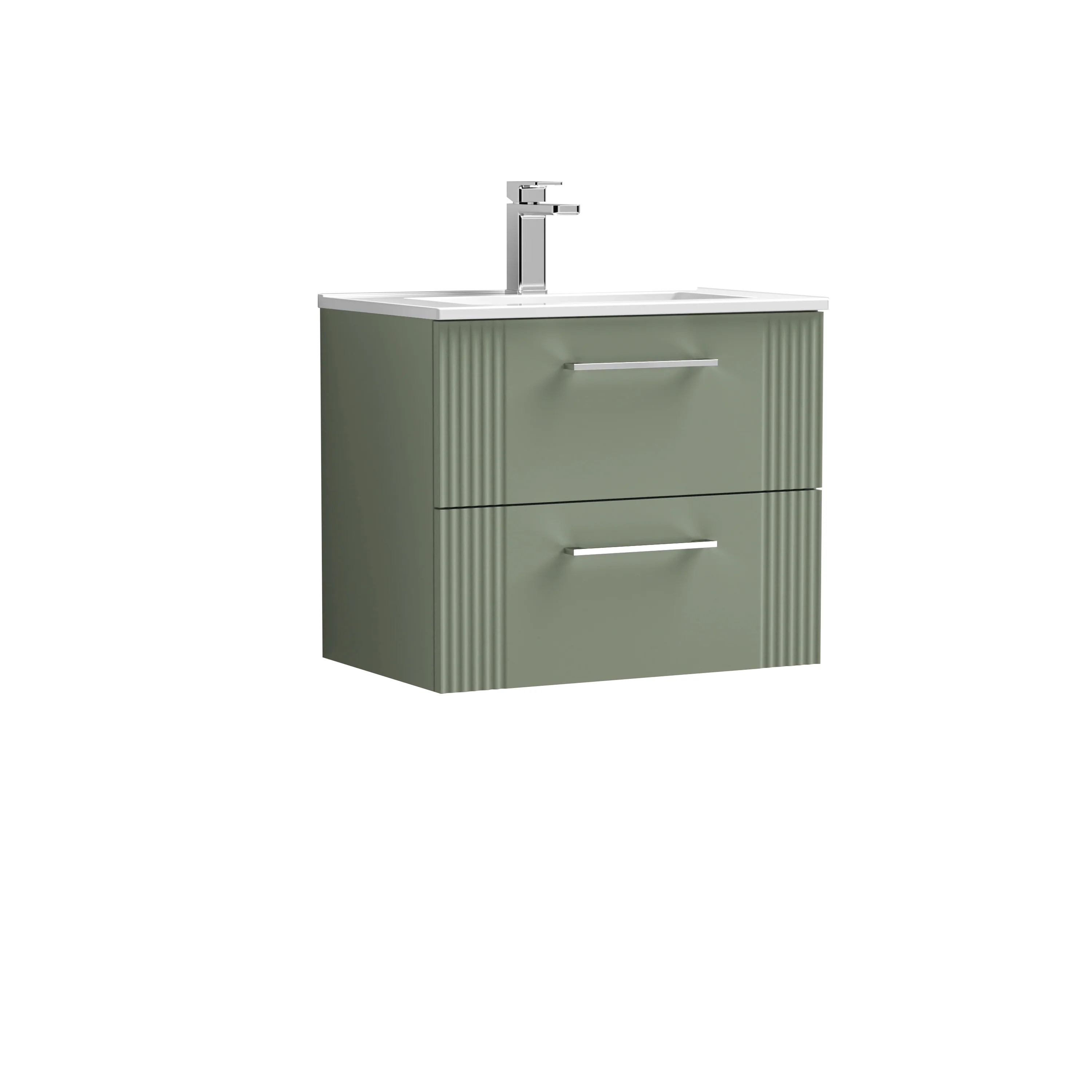 Nuie Deco 600mm Wall Hung 2-Drawer Vanity & Basin 2 - Satin Reed Green